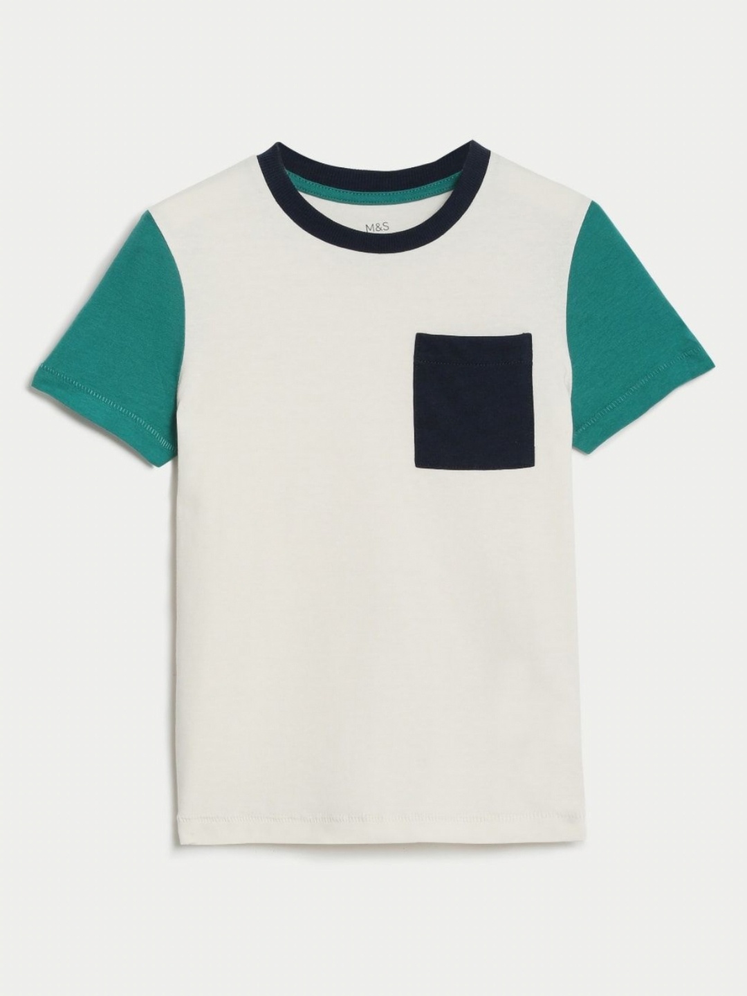 

Marks & Spencer Boys Colourblocked Round Neck Regular Fit Cotton T-shirt, White