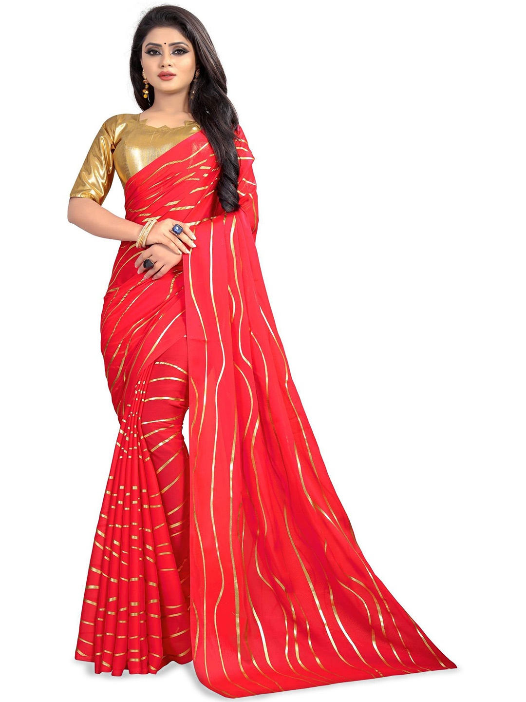

MOKSHA DESIGNS Leheriya Printed Saree, Red