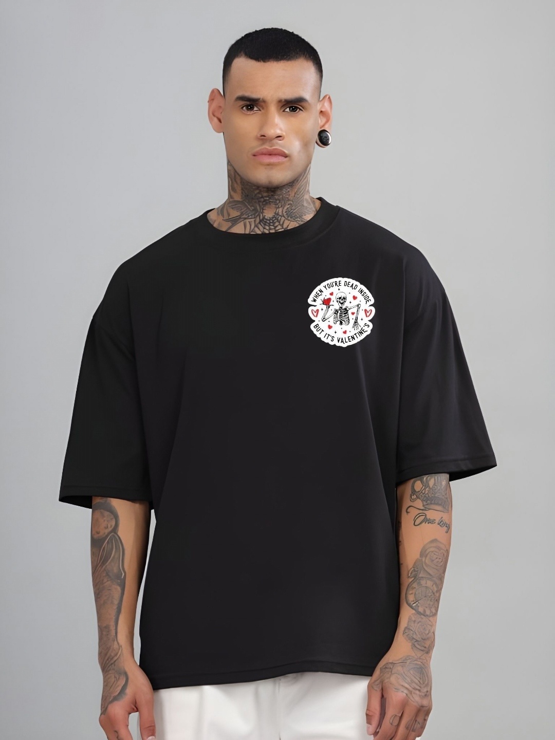 

SZN Men Graphic Printed Round Neck Cotton Oversized T-shirt, Black