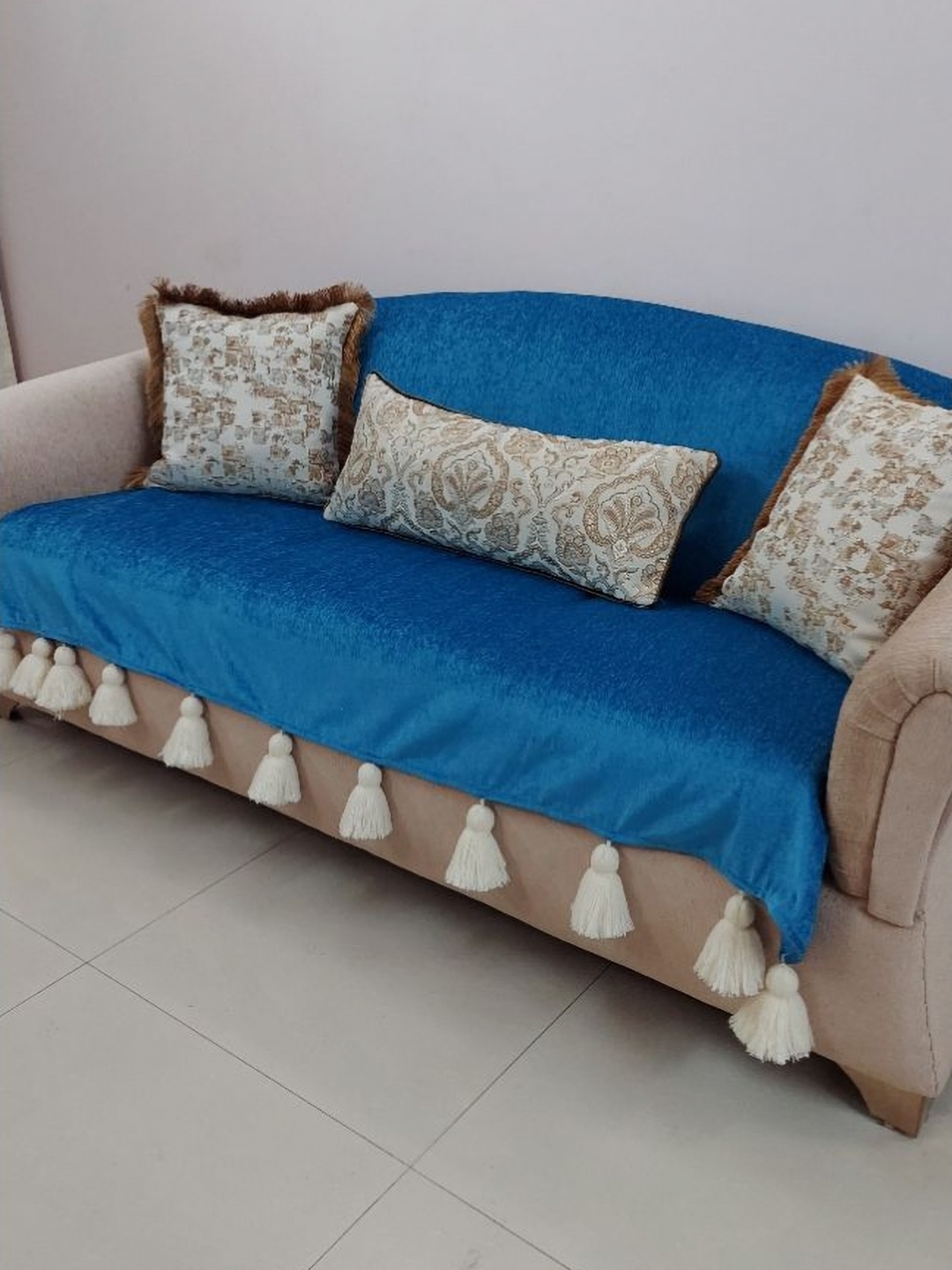 

THROWPILLOW Teal & White 3 Seater Sofa Cover