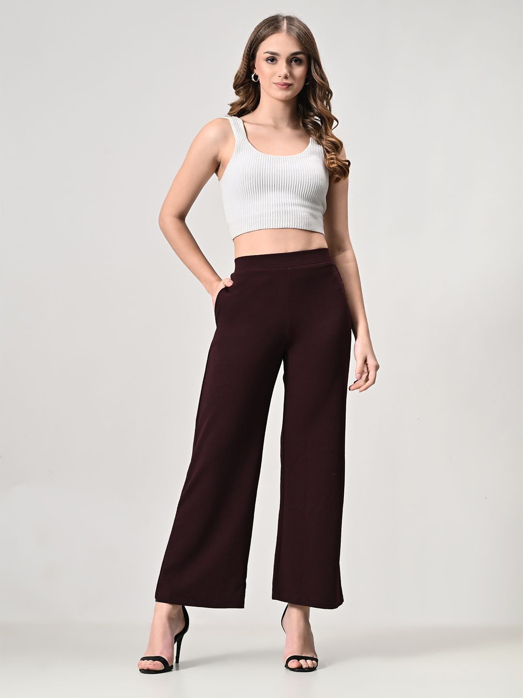 

EKSDEE Women Wide Leg Palazzo, Maroon