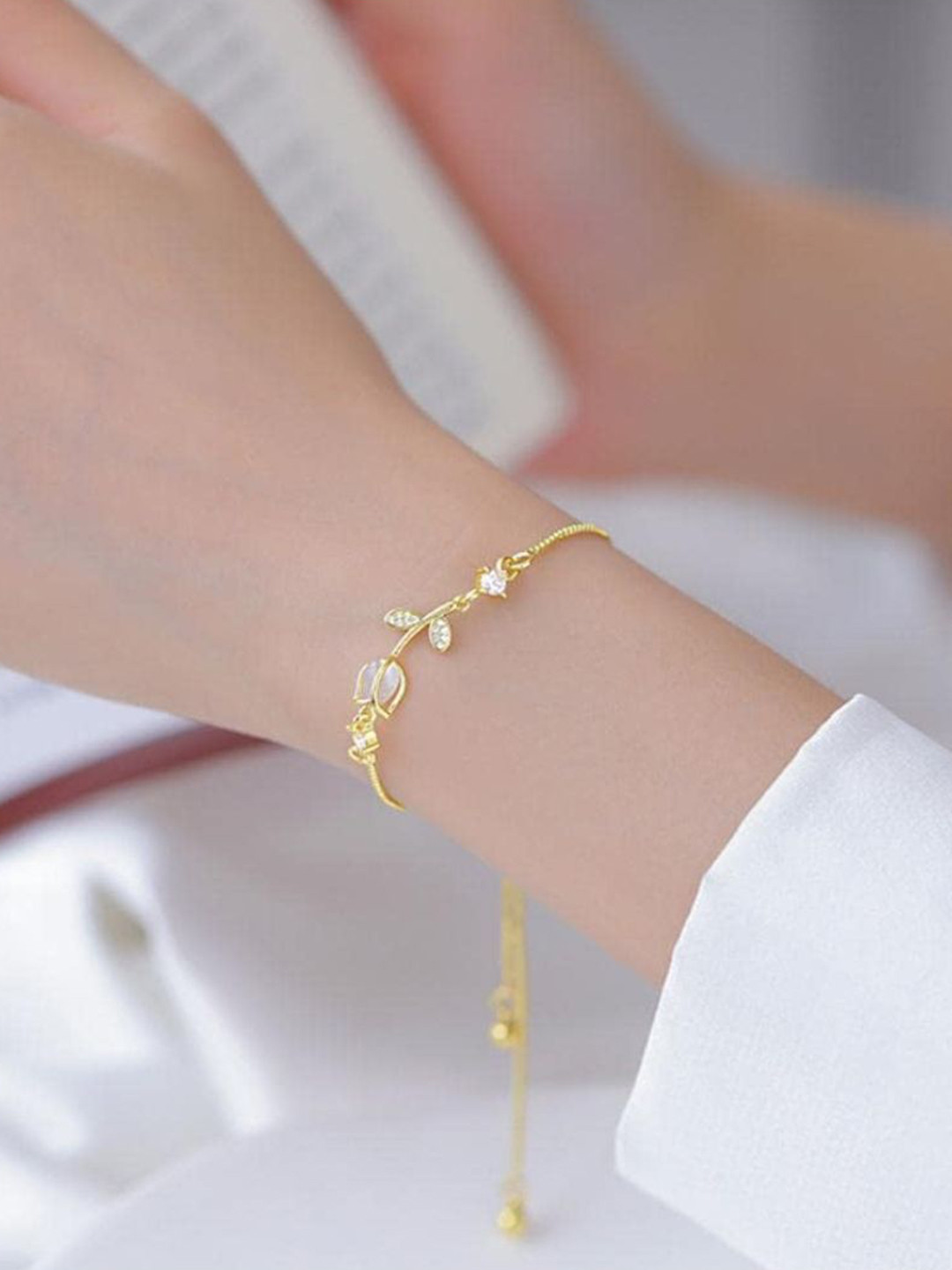 

SALTY Women Stainless Steel Stone Studded Wraparound Bracelet, Gold