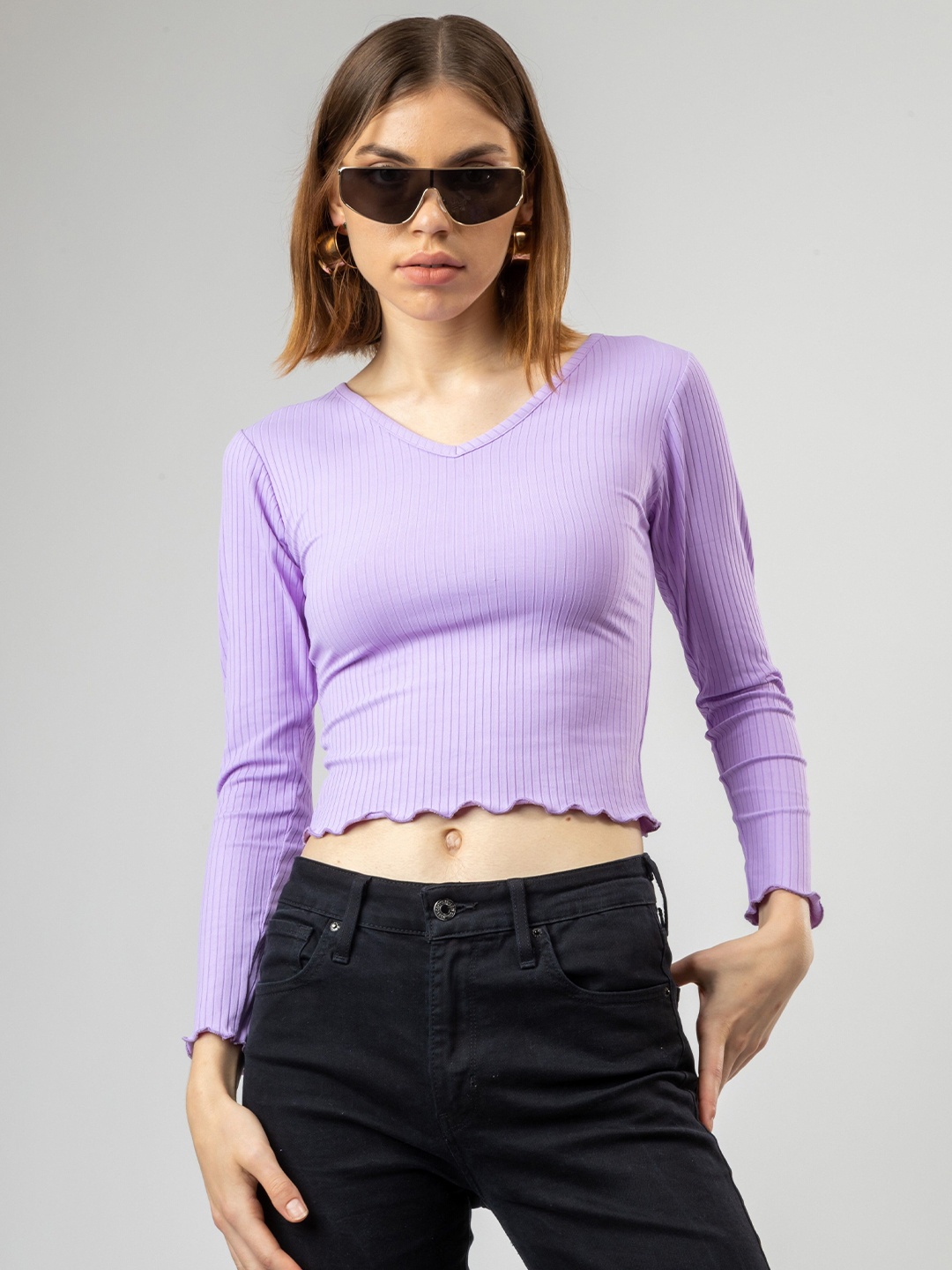 

PYR8 Ribbed Fitted Crop Top, Lavender