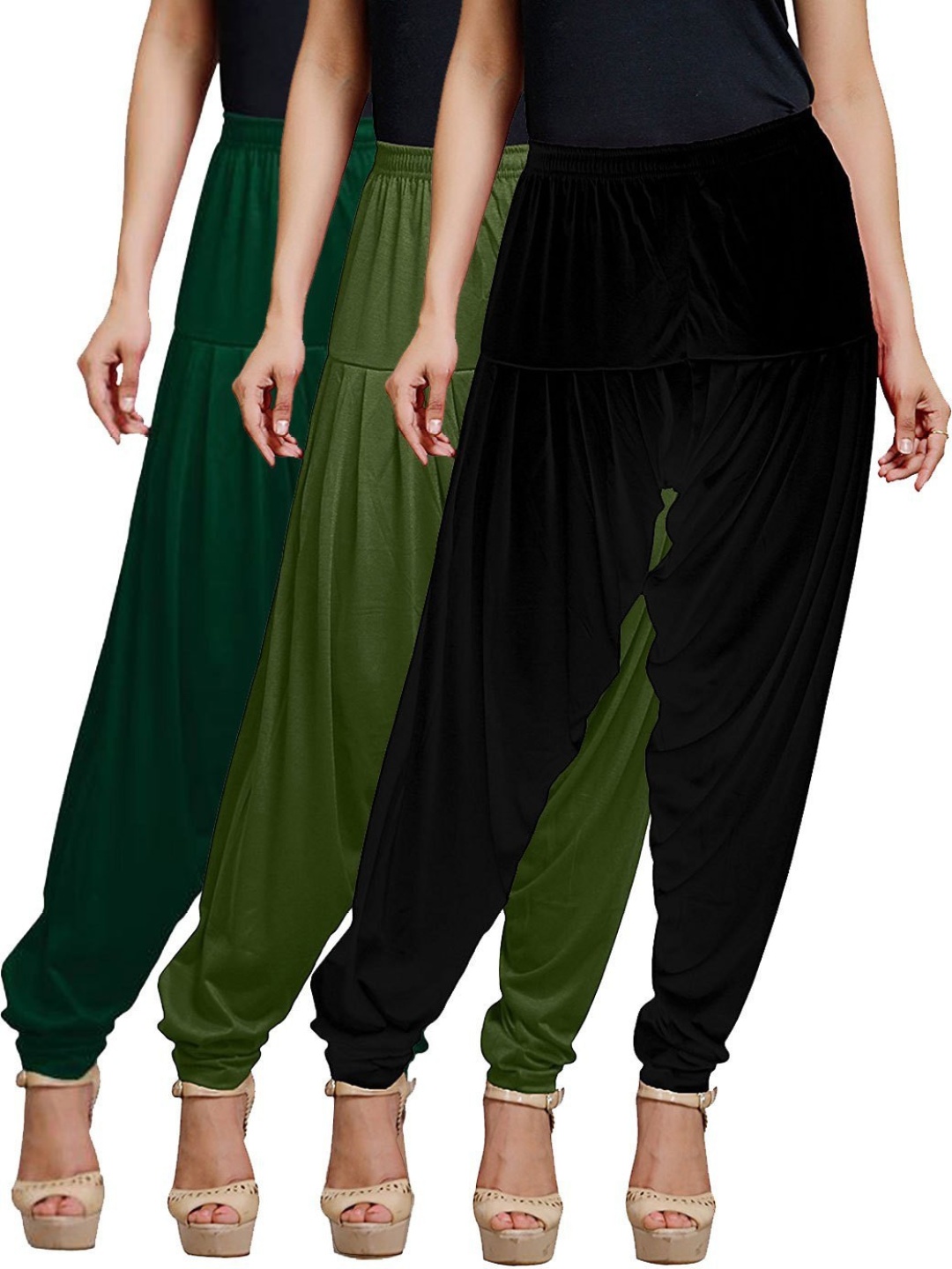 

AFRA GARMENTS Women Pack Of 3 Pure Cotton Mid-Rise Loose-Fit Patiala, Green