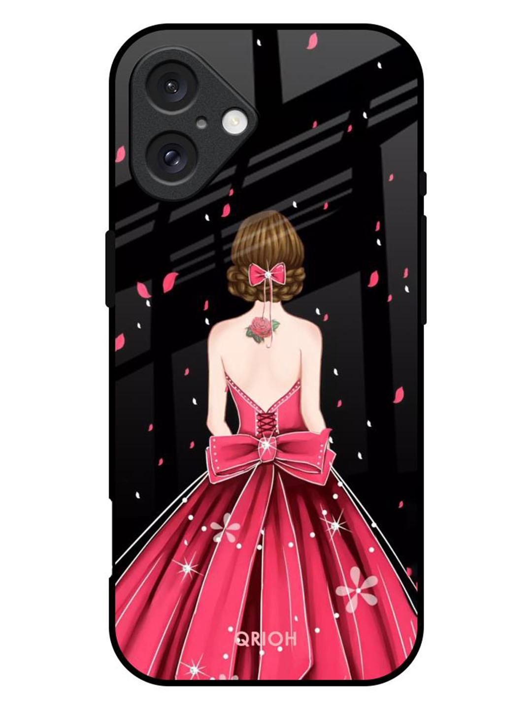 

QRIOH iPhone 16 Plus Fashion Princess Glass Back Case Mobile Accessories, Black