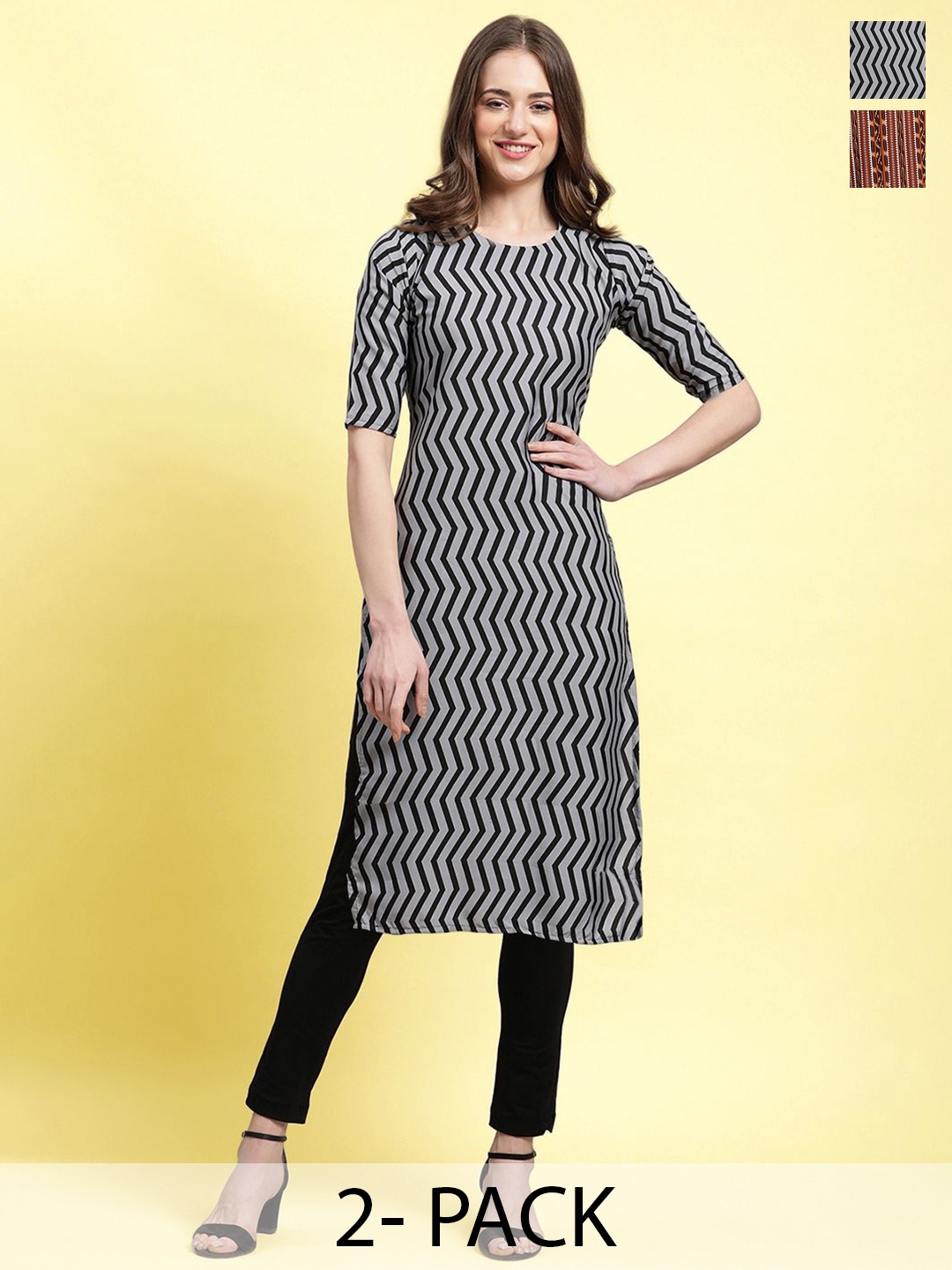 

Moda Rapido Set of 2 Printed Straight Kurtas, Black