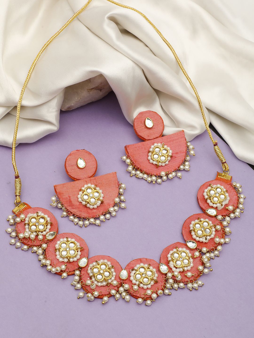 

VIVAZS Gold Plated Stones-Studded And Beaded Jewellery Set