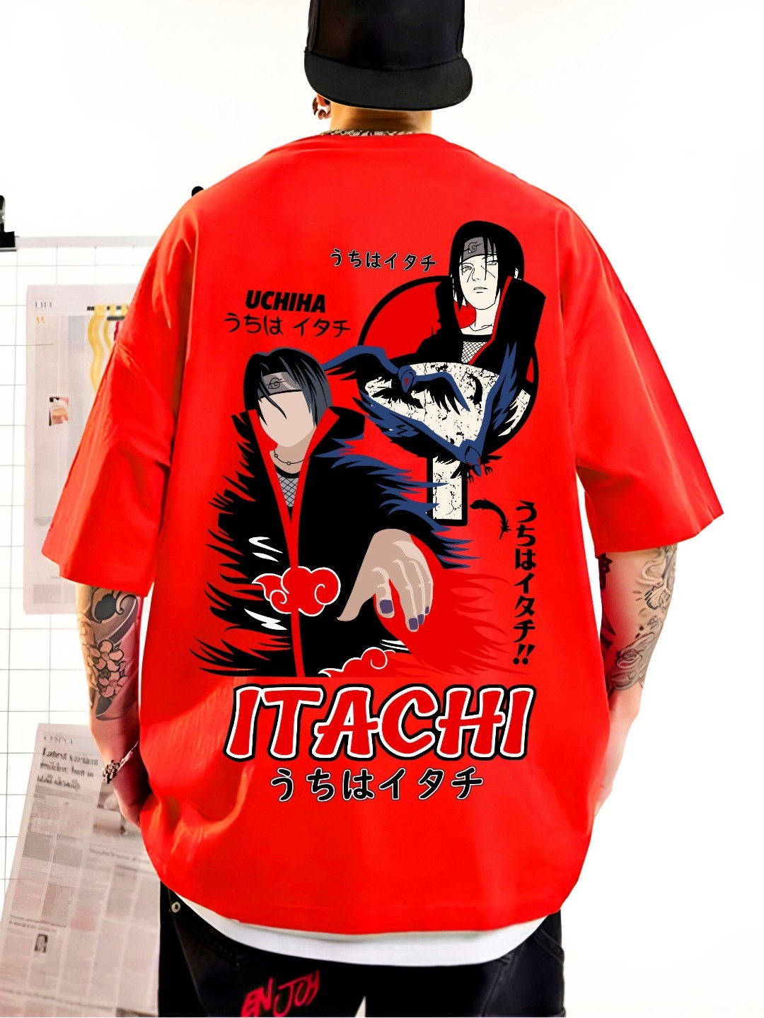 

ZEN1 FASHION Men Abzorb Graphic Printed Round Neck Cotton Oversized T-shirt, Red