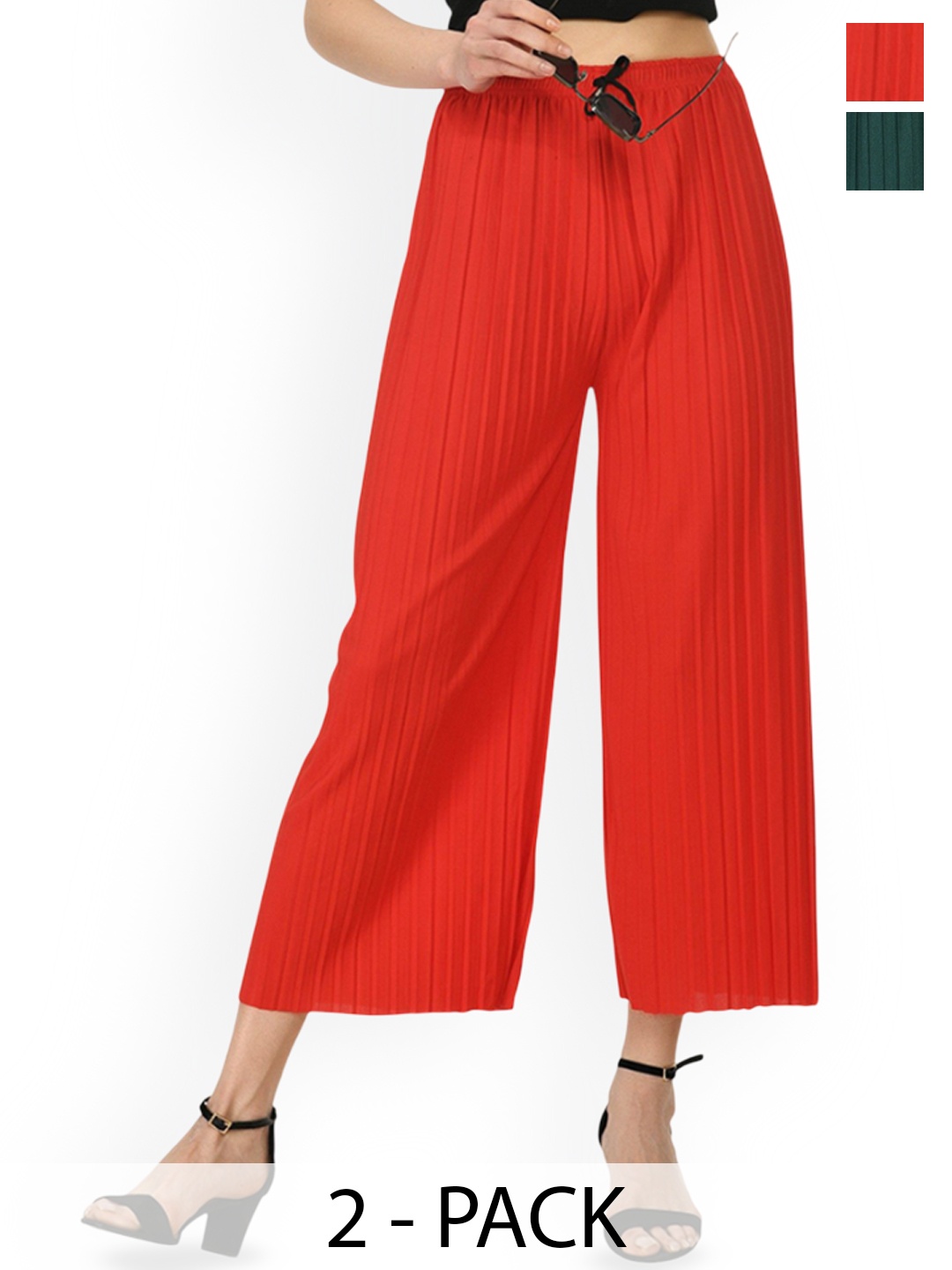 

Purser Women Pack of 2 Original Regular Fit Mid-Rise Cotton Culottes Trousers, Red