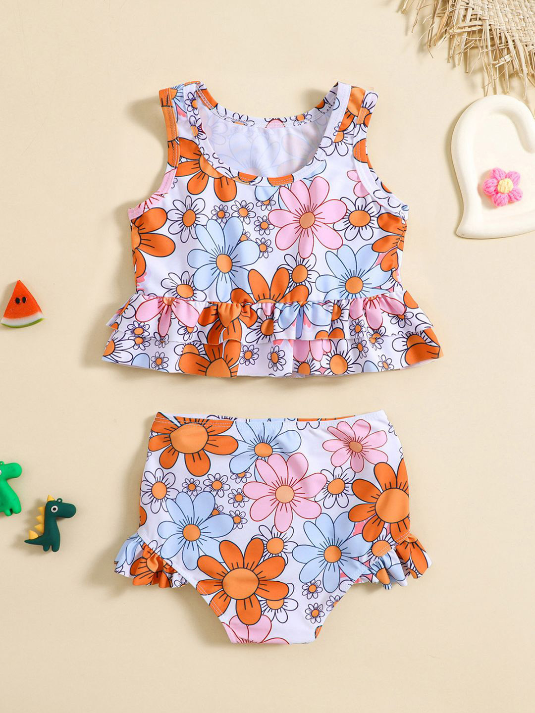 

YK Girls Floral Printed Top & Shorts Swim Set, White