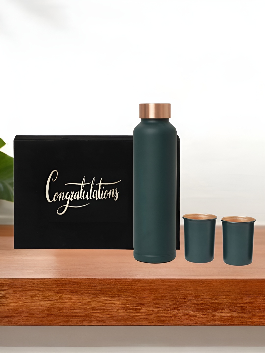 

INTERNATIONAL GIFT Green Set of 3 Copper Solid Water Bottle