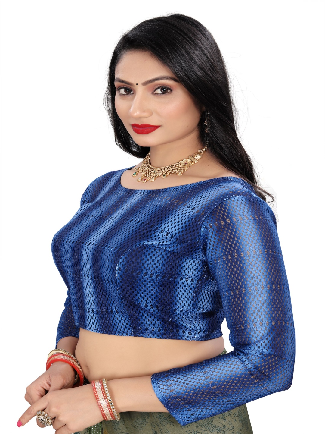 

HERE&NOW Round Neck Saree Blouse, Blue