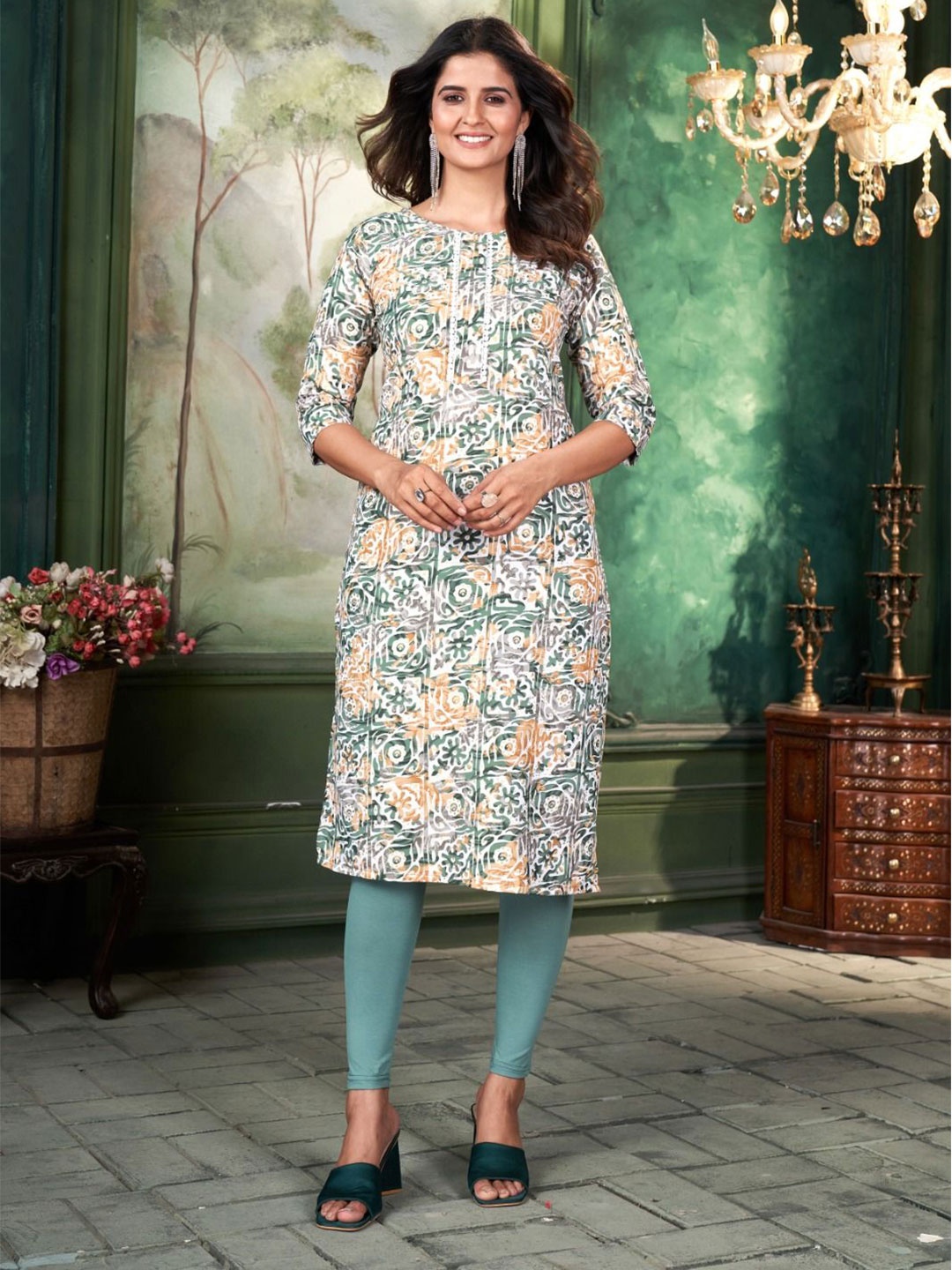 

BAESD Ethnic Motifs Printed Pure Cotton Straight Kurta, White
