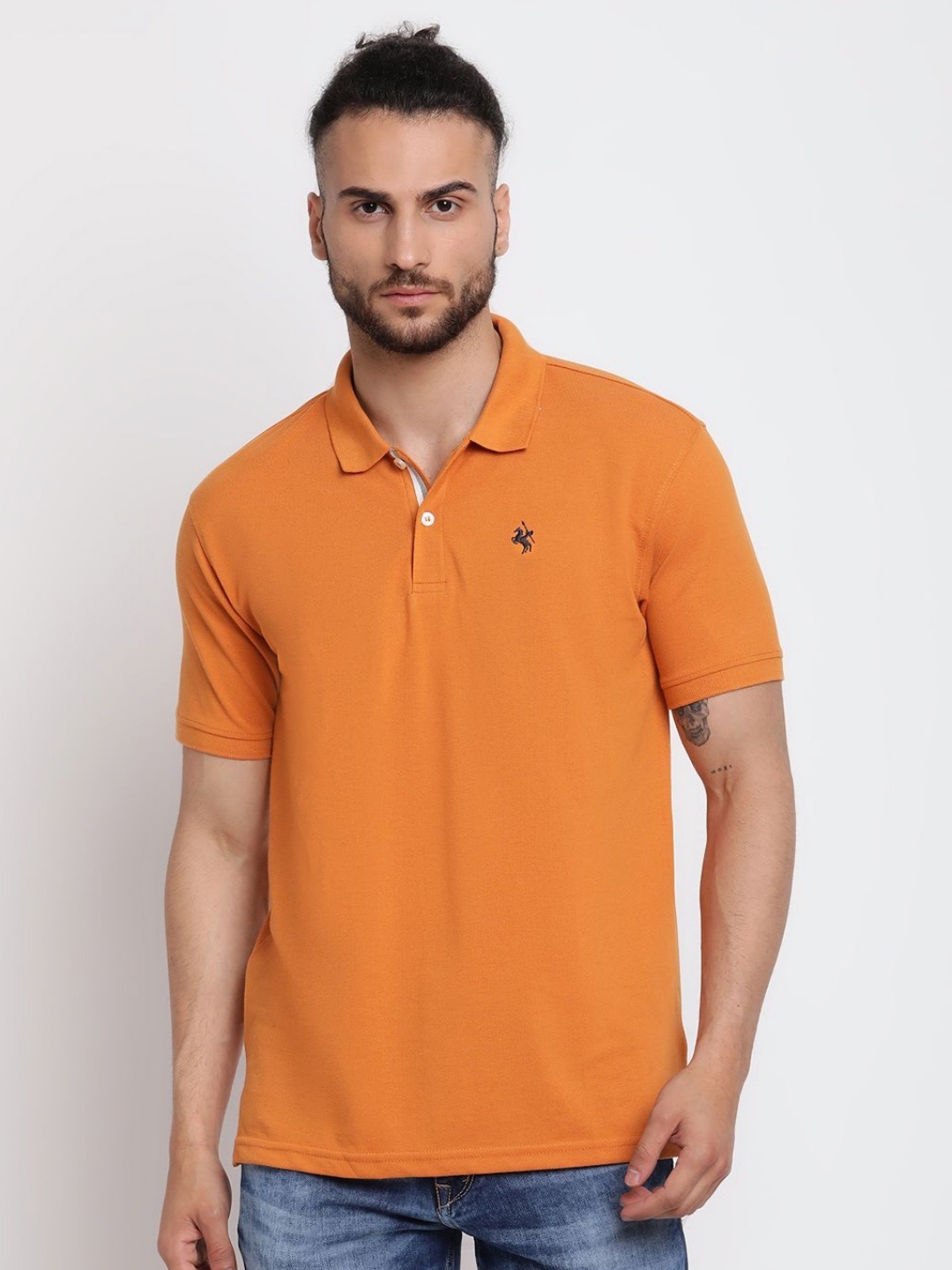 

Cantabil Men Solid Polo Collar Cotton T-shirt, Rust