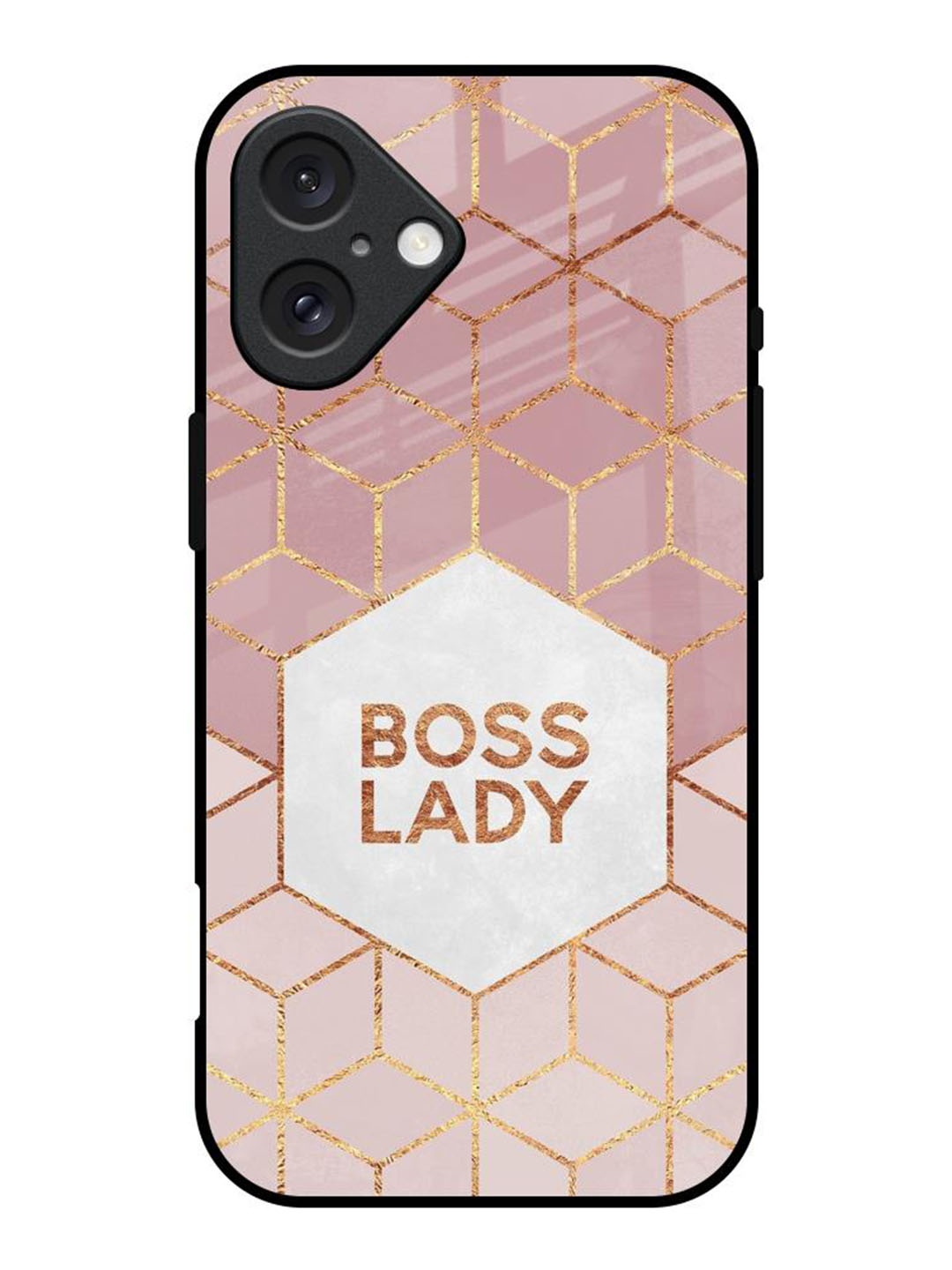 

QRIOH iPhone 16 Boss Lady Glass Back Case, Pink