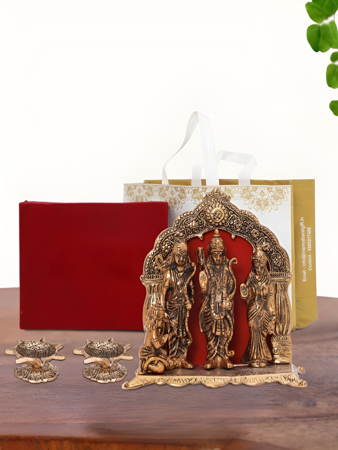 

INTERNATIONAL GIFT Brown Ram Darbar Idol with 2 Diya Box and Bag, Copper