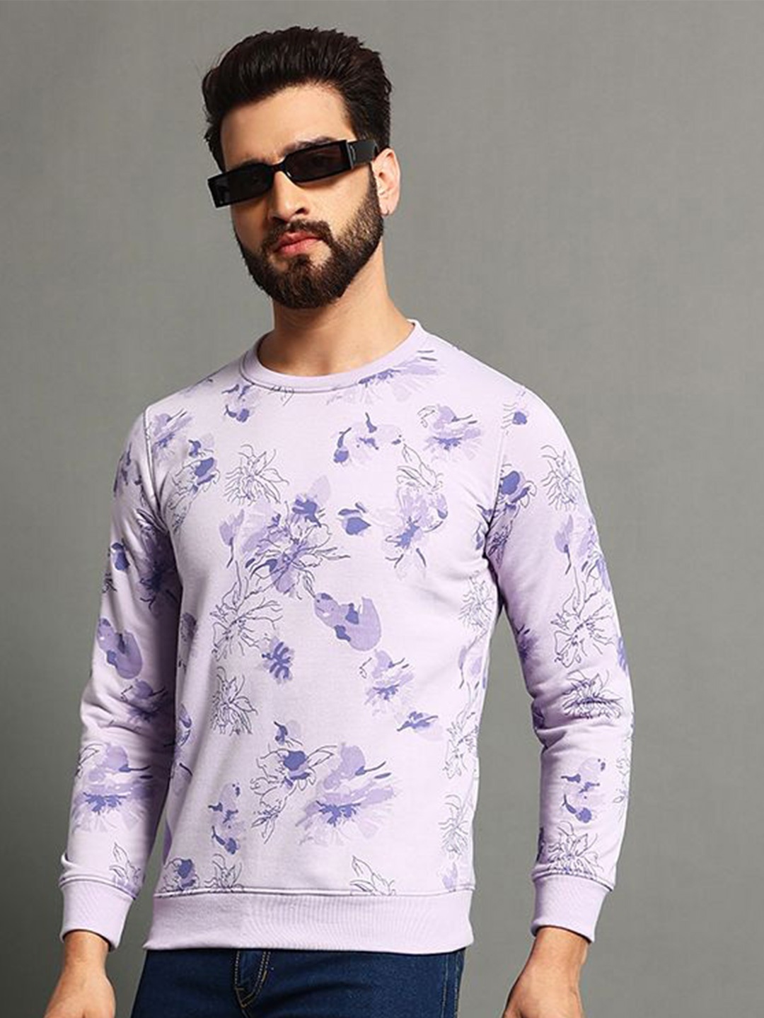 

OGEN Men Floral Printed Pullover Sweatshirt, Lavender