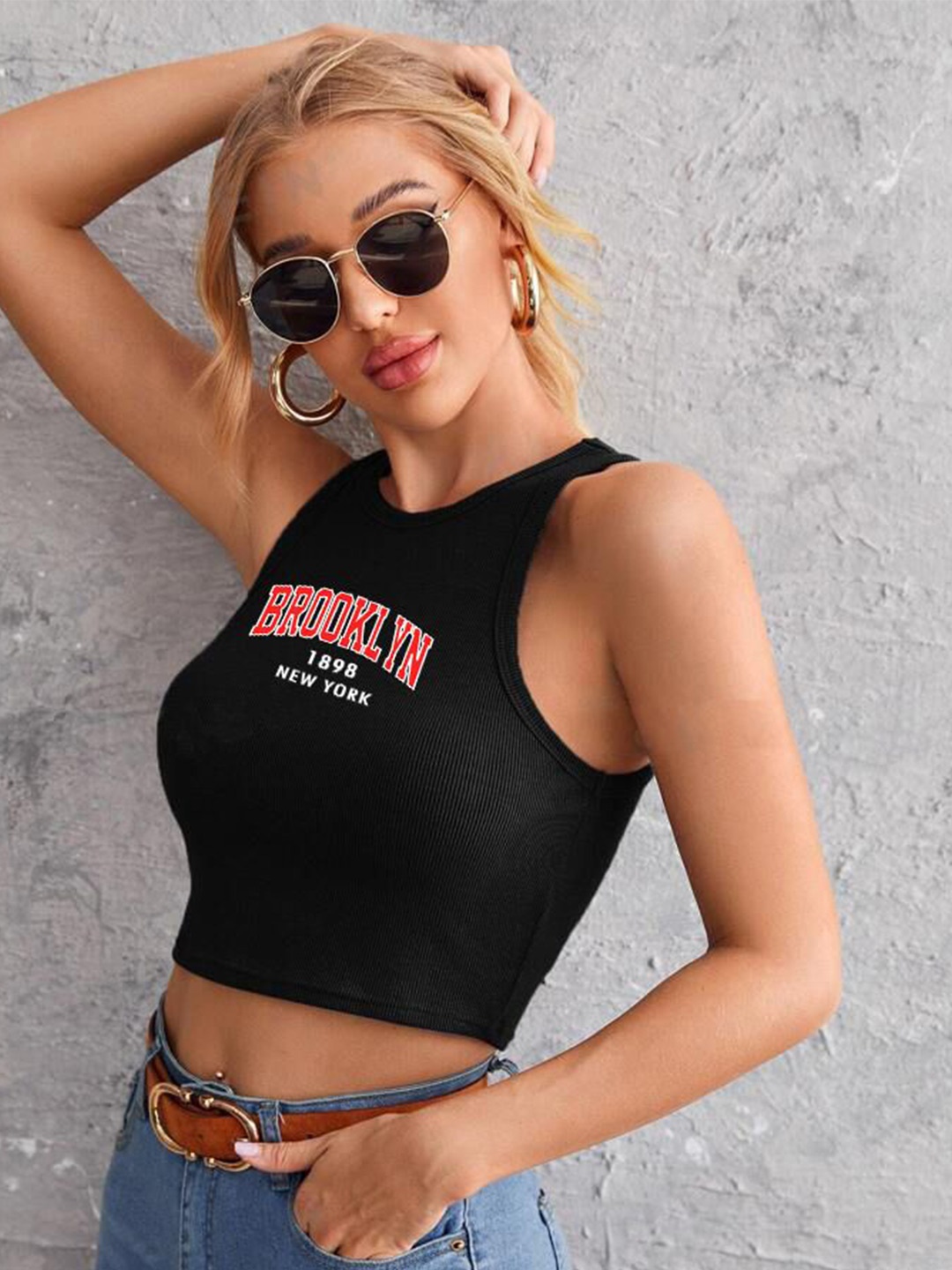 

TABADTOD Print Crop Top, Black
