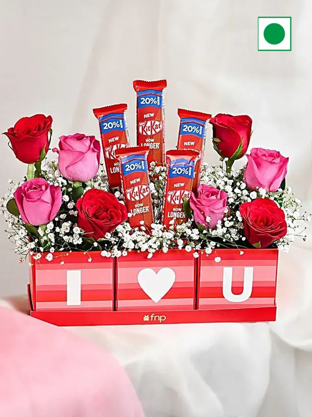 

fnp Unisex 5-Pcs Kitkat & 8-Pcs Red & Pink Rose Flowers