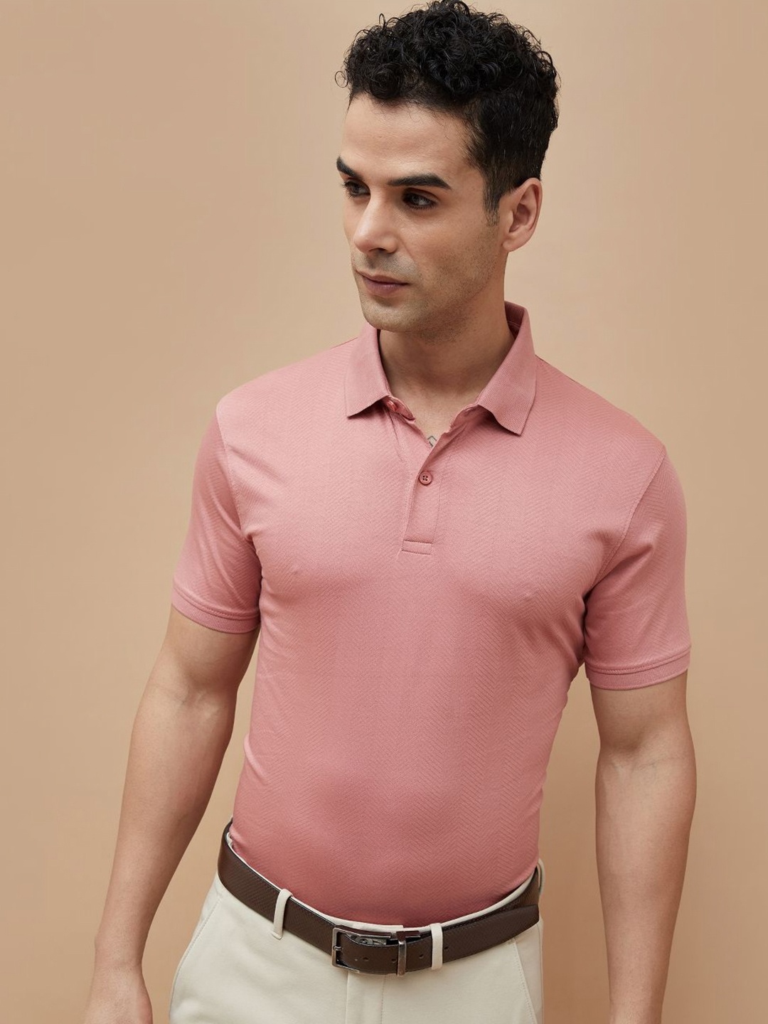 

CODE by Lifestyle Men Solid Polo Collar Cotton T-shirt, Peach