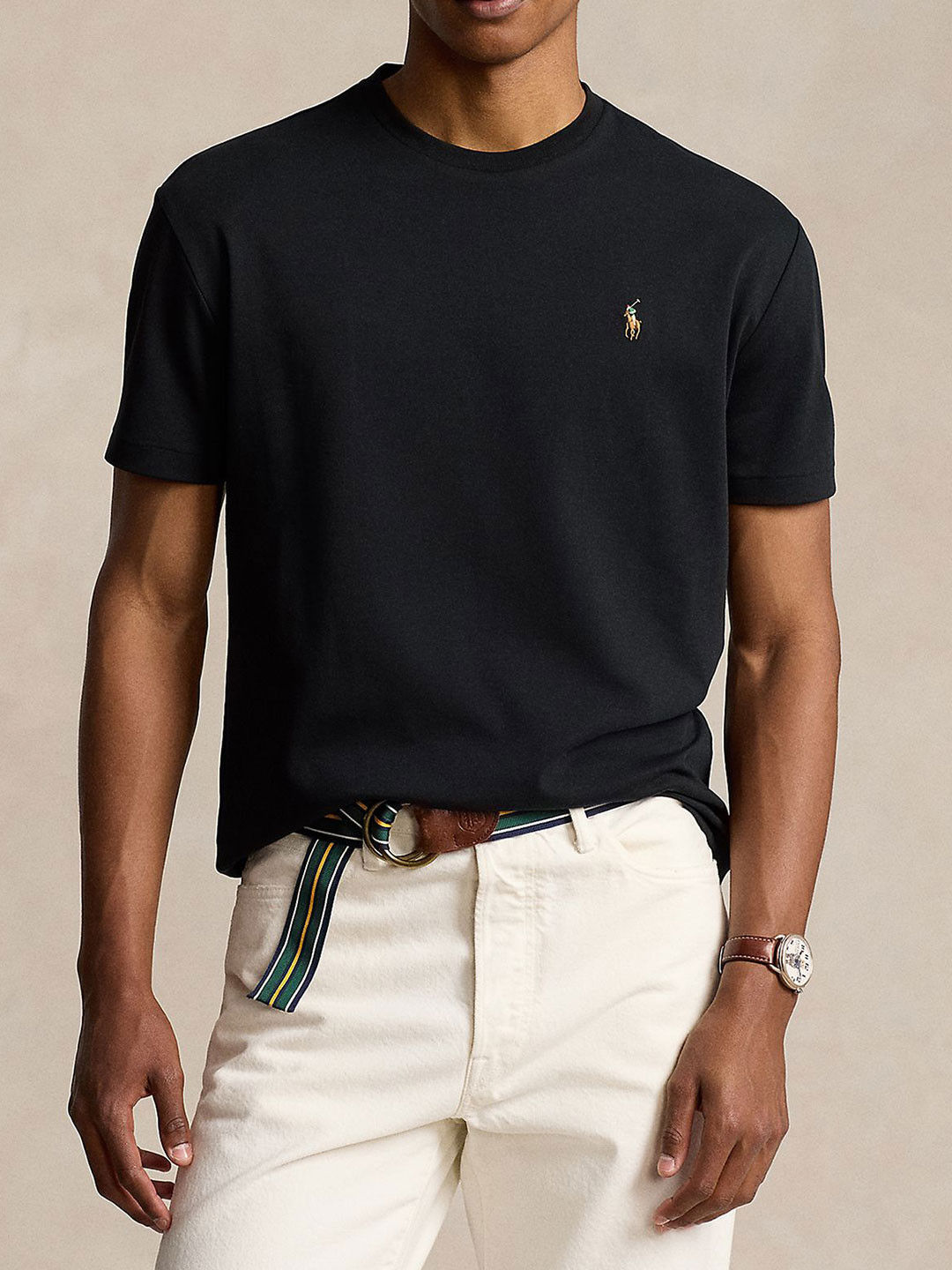 

Polo Ralph Lauren Men Solid Round Neck Cotton Slim Fit T-shirt, Black