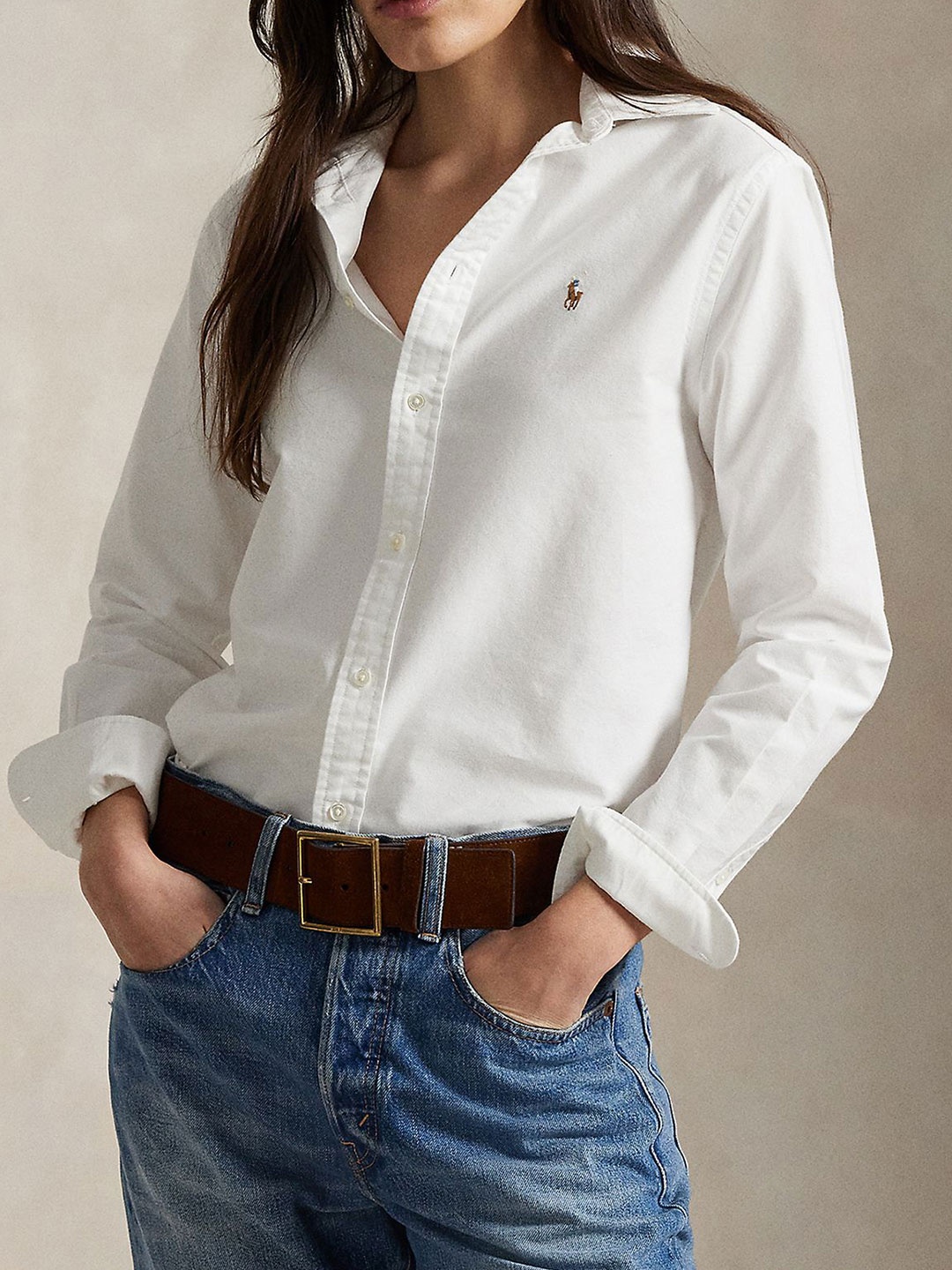 

Polo Ralph Lauren Women Relaxed Fit Spread Collar Solid Cotton Casual Shirt, White