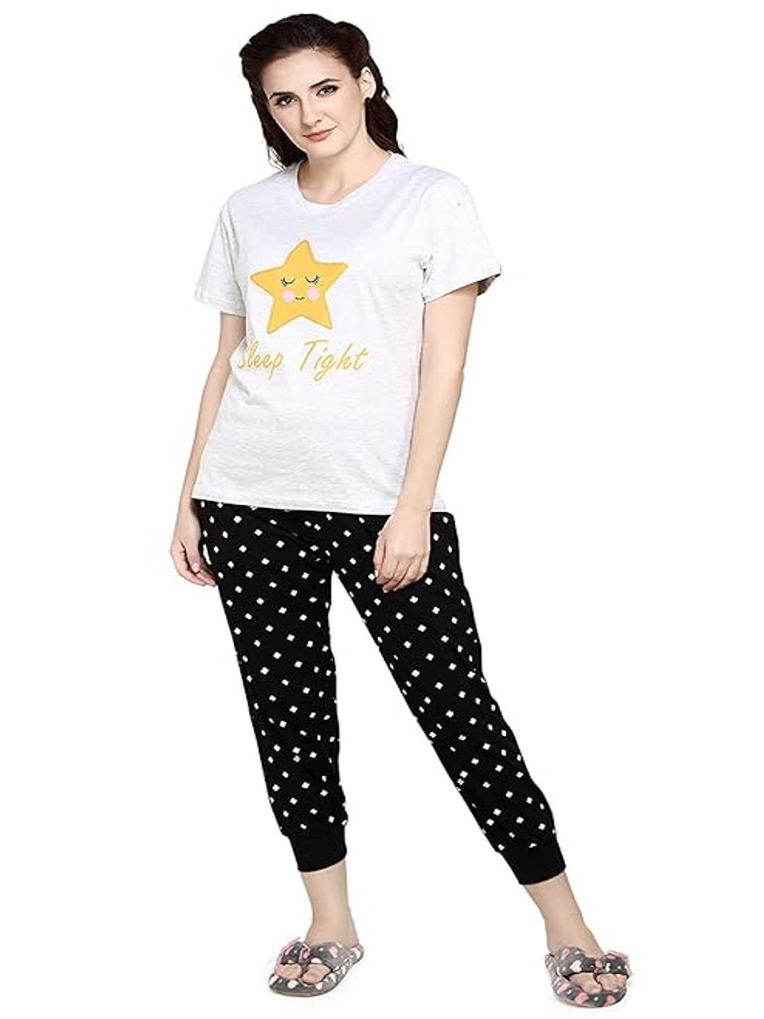 

evolove Women Printed Night suit, White