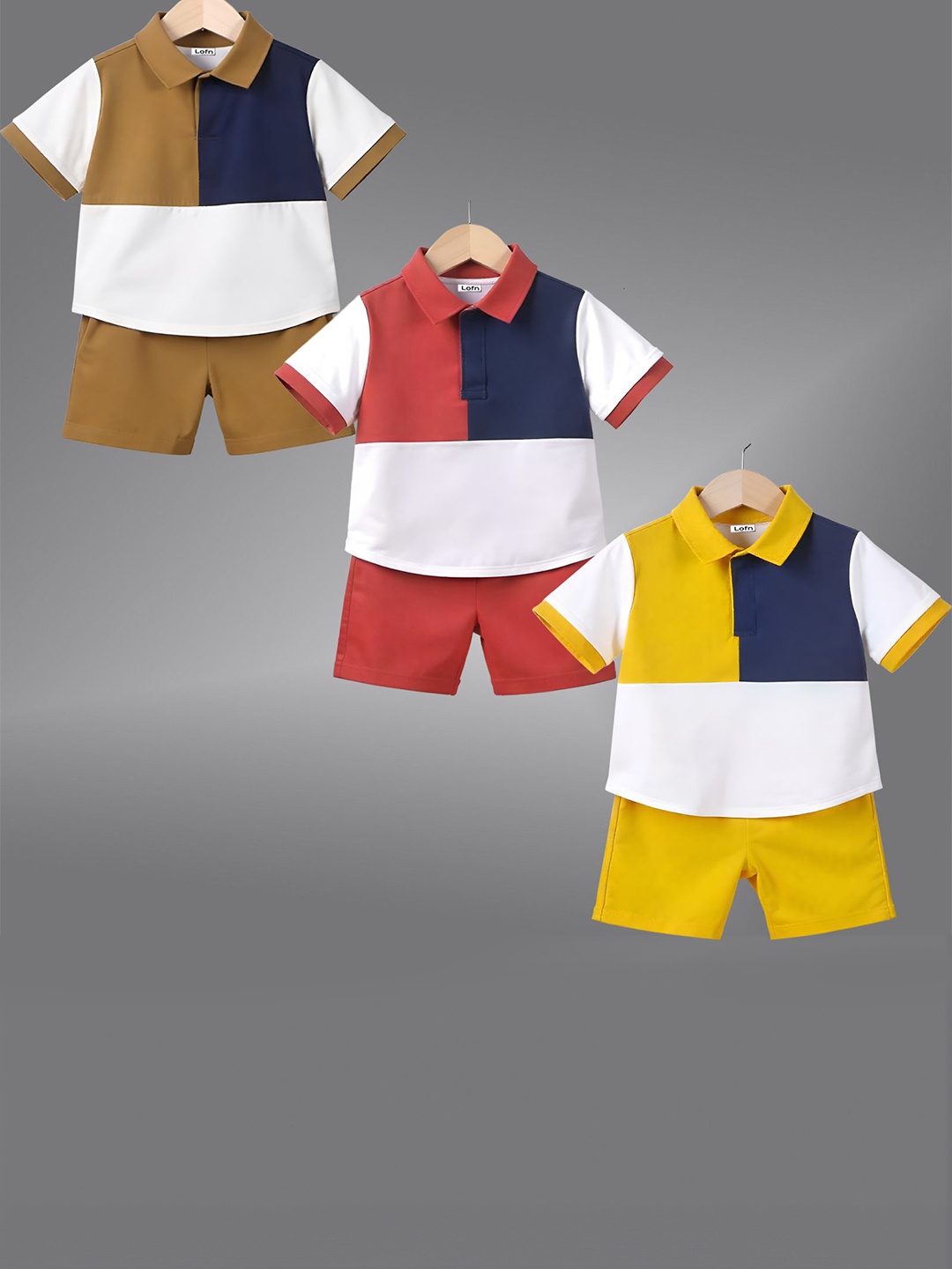 

Lofn Kids Pack Of 3 Colourblocked Short Sleeves T-Shirt With Shorts, Yellow