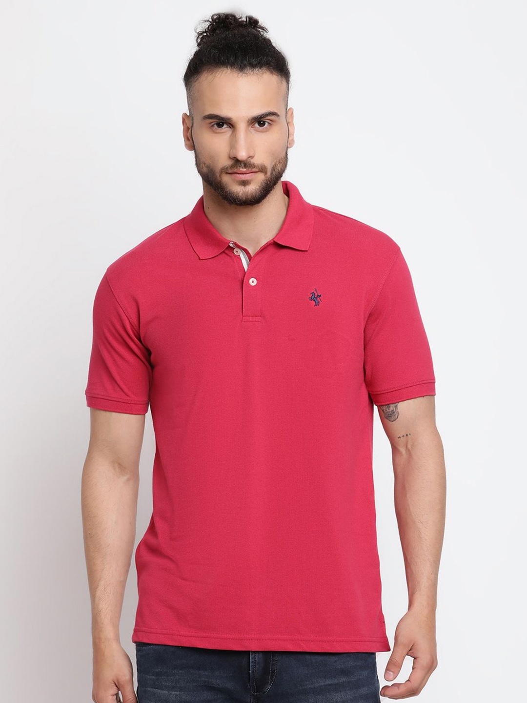 

Cantabil Men Solid Polo Collar Cotton T-shirt, Red