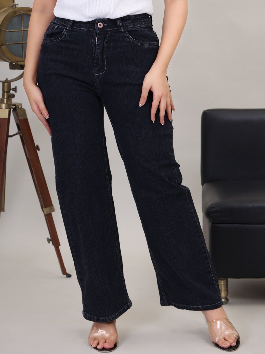 

RIVI Women Jean Straight Fit Stretchable Jeans, Black