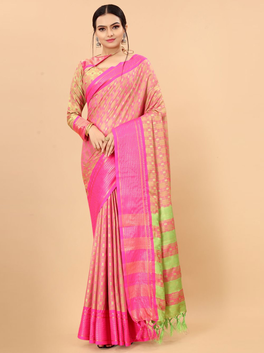 

DIVASTRI Woven Design Zari Ikat Saree, Pink