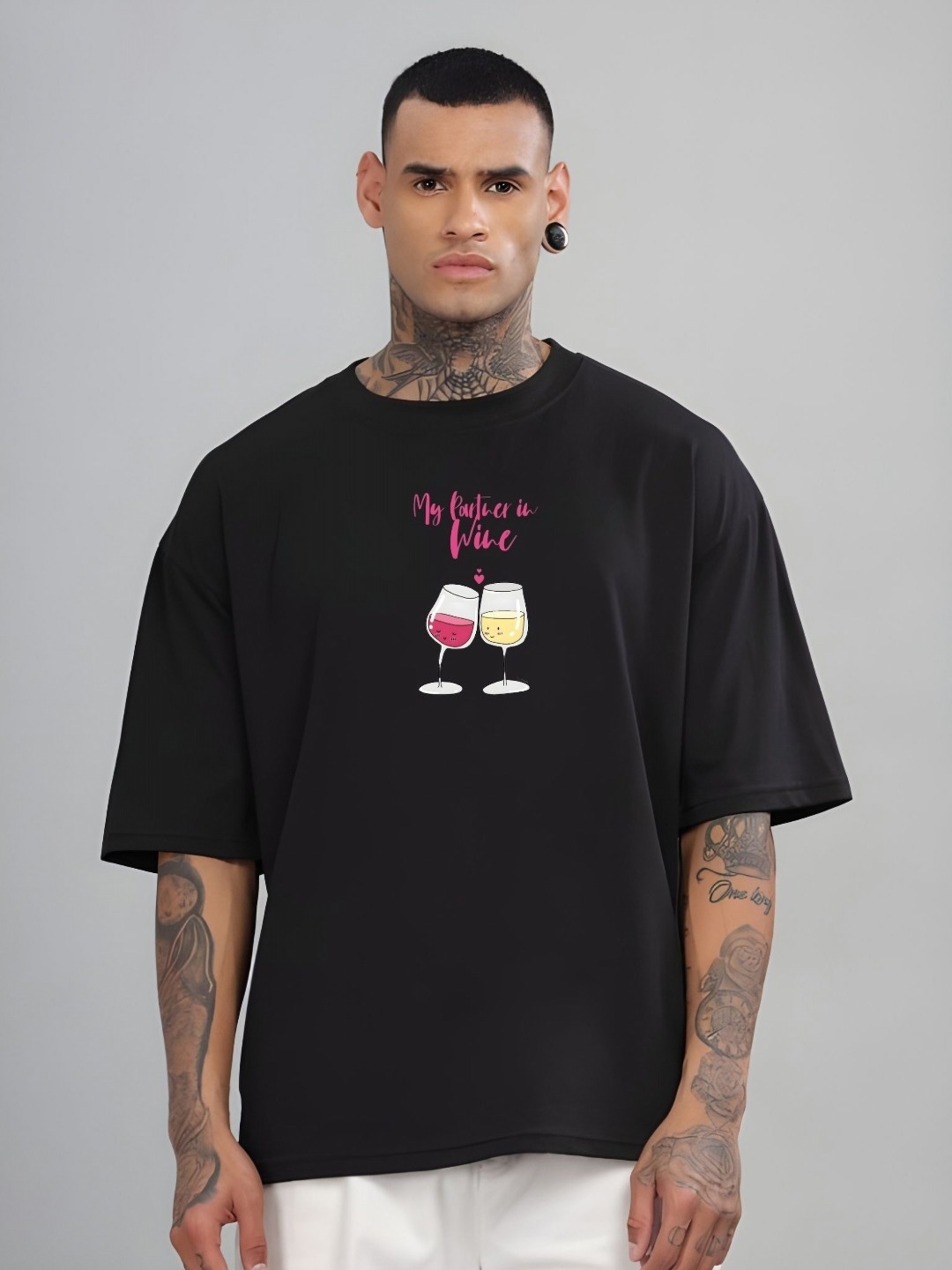 

SZN Men Graphic Printed Round Neck Cotton Oversized T-shirt, Black