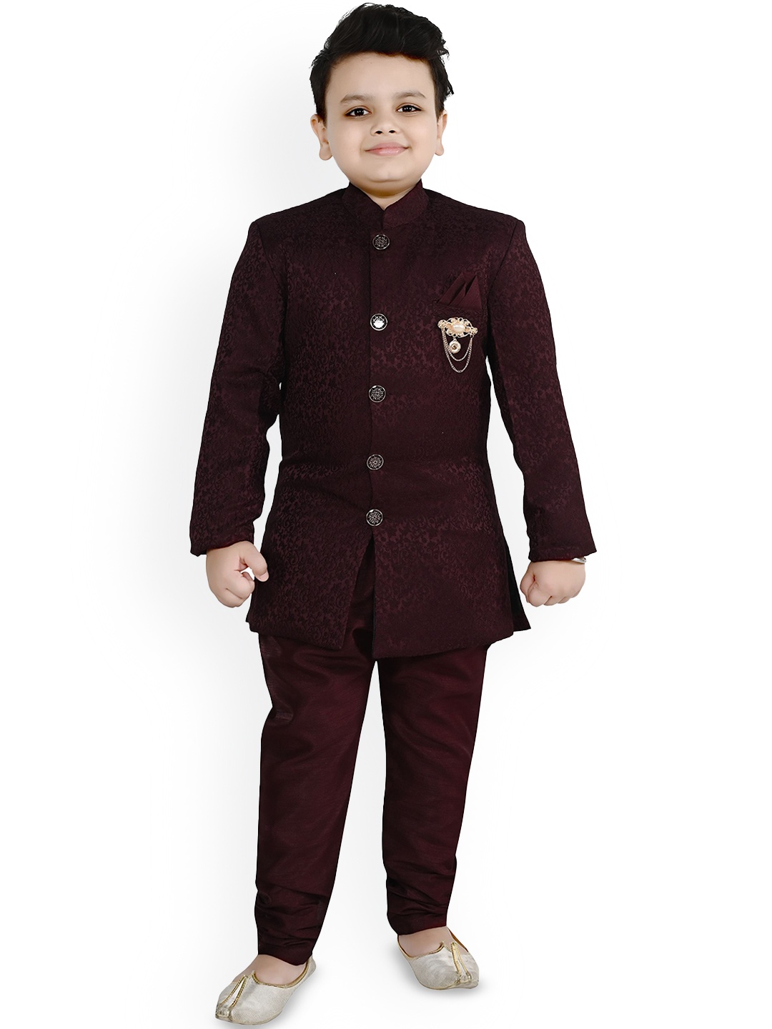 

Arshia Fashions Boys Self-Design Indo Sherwani Set, Maroon