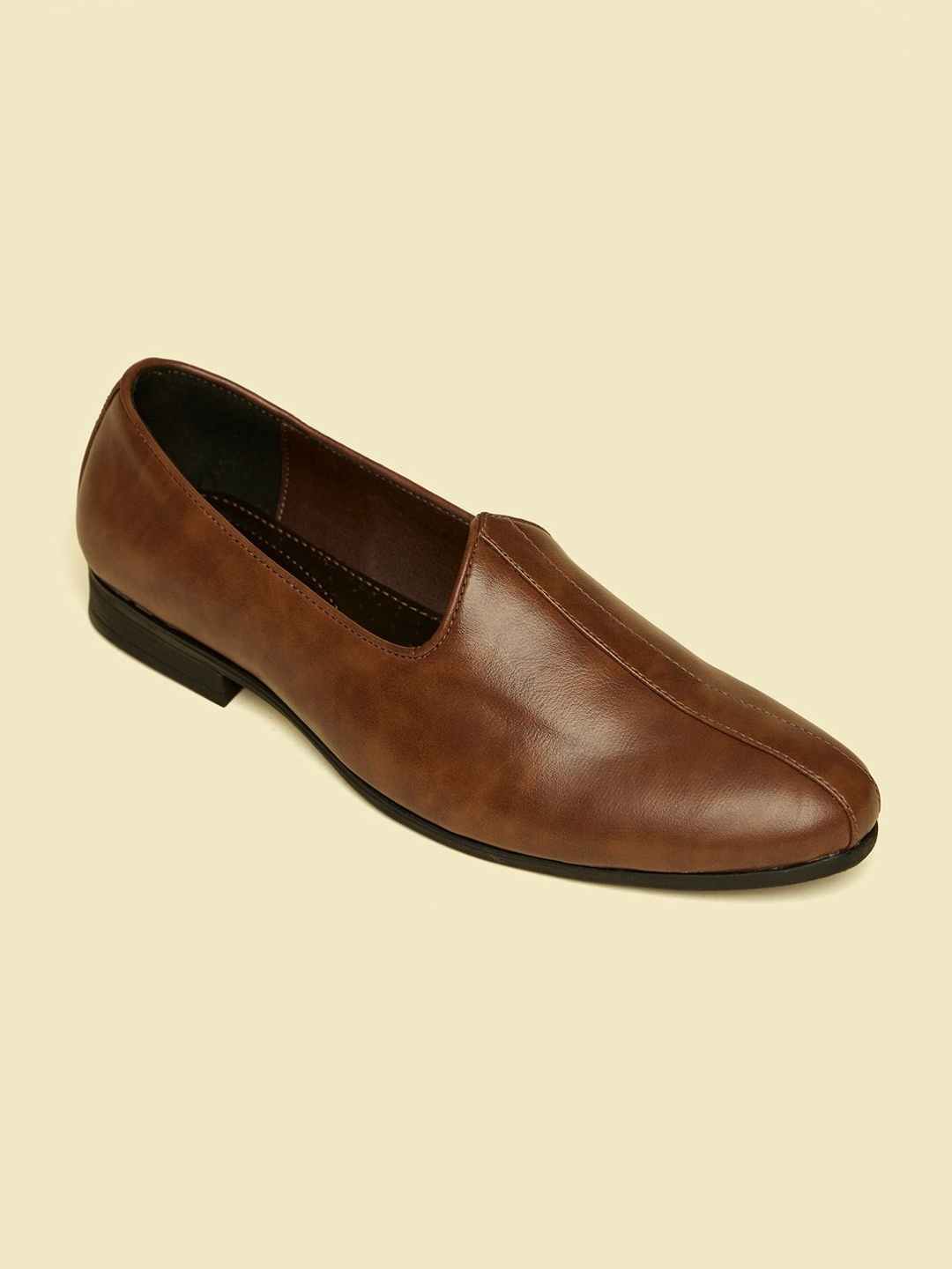 

Manyavar Men Self Design Loafer Style Mojaris, Brown
