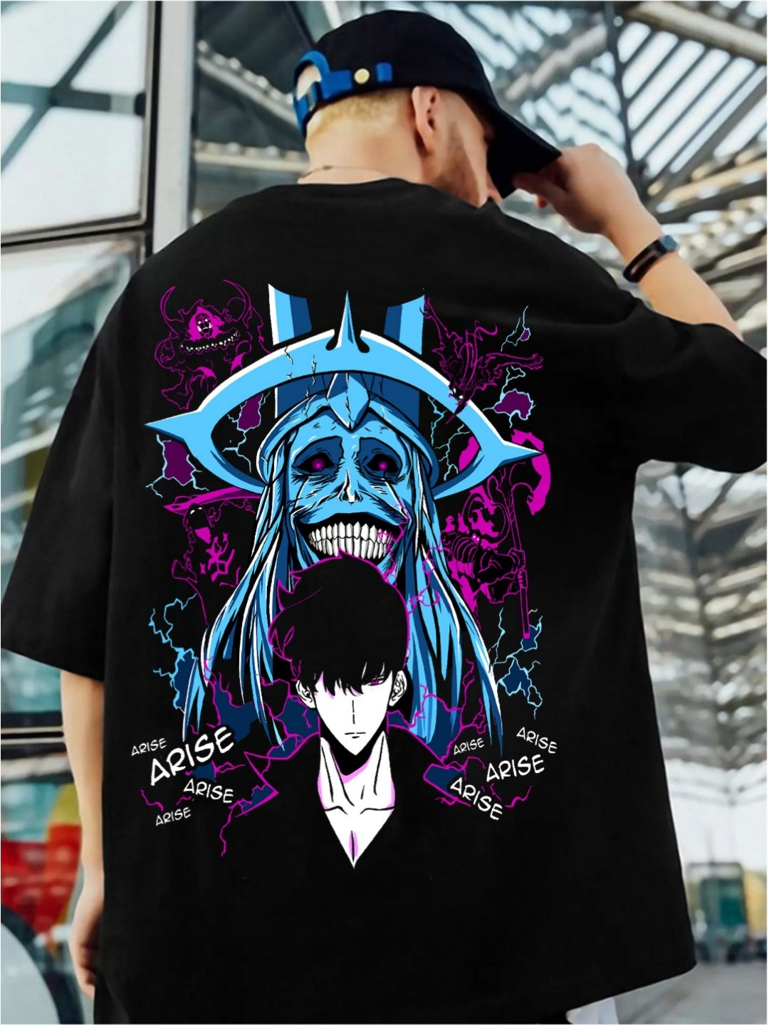 

ZEN1 FASHION Men Abzorb Graphic Printed Round Neck Cotton Oversized T-shirt, Black