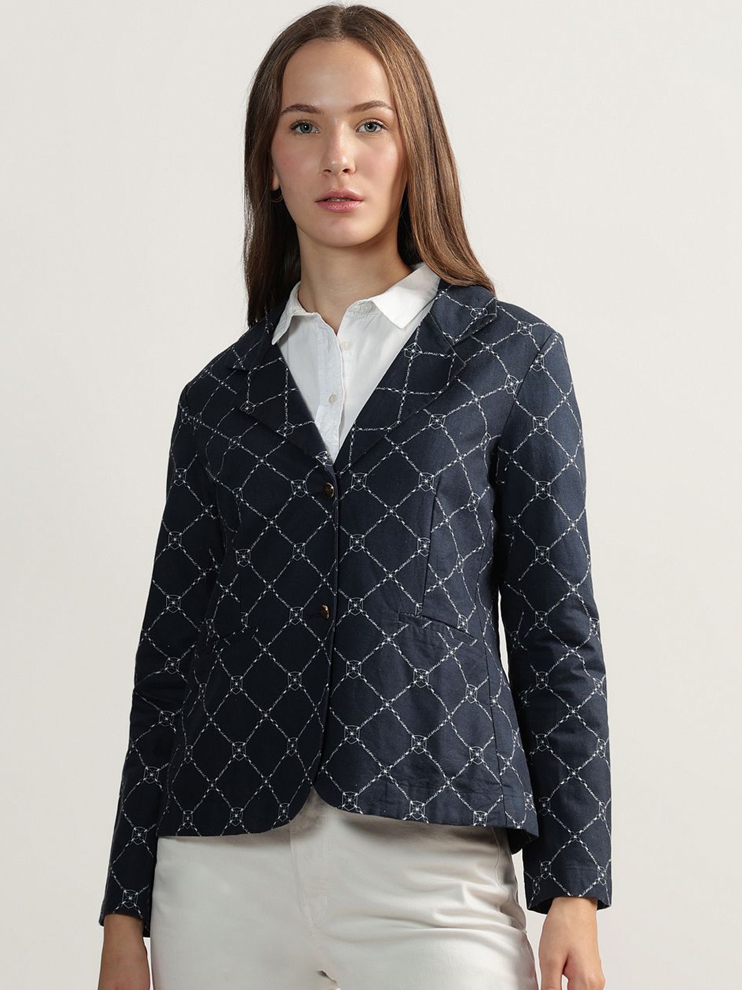 

Iconic Checked Single-Breasted Blazer, Blue