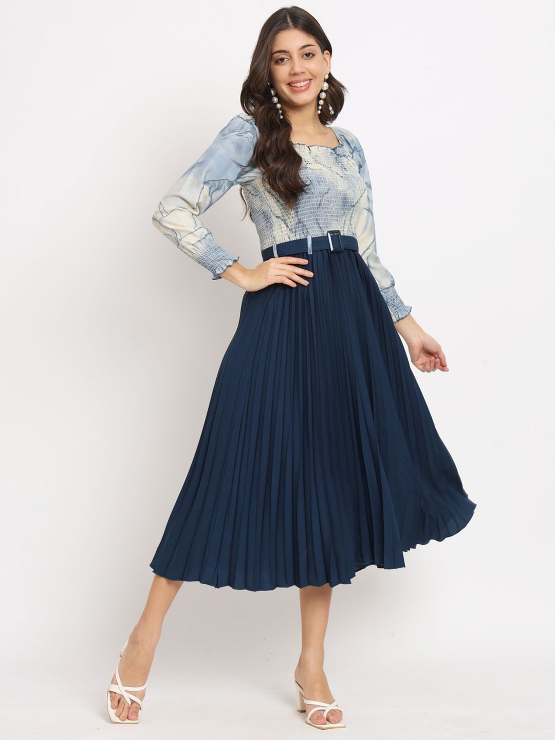

ZWERLON Print Applique A-Line Midi Dress, Blue