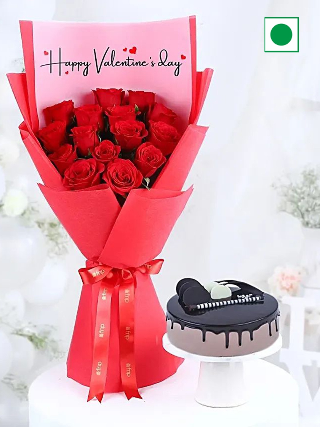 

fnp Chocolate Flavour Eggless Round Shaped Cake-500g With Regal Rose Affair Combo, Brown