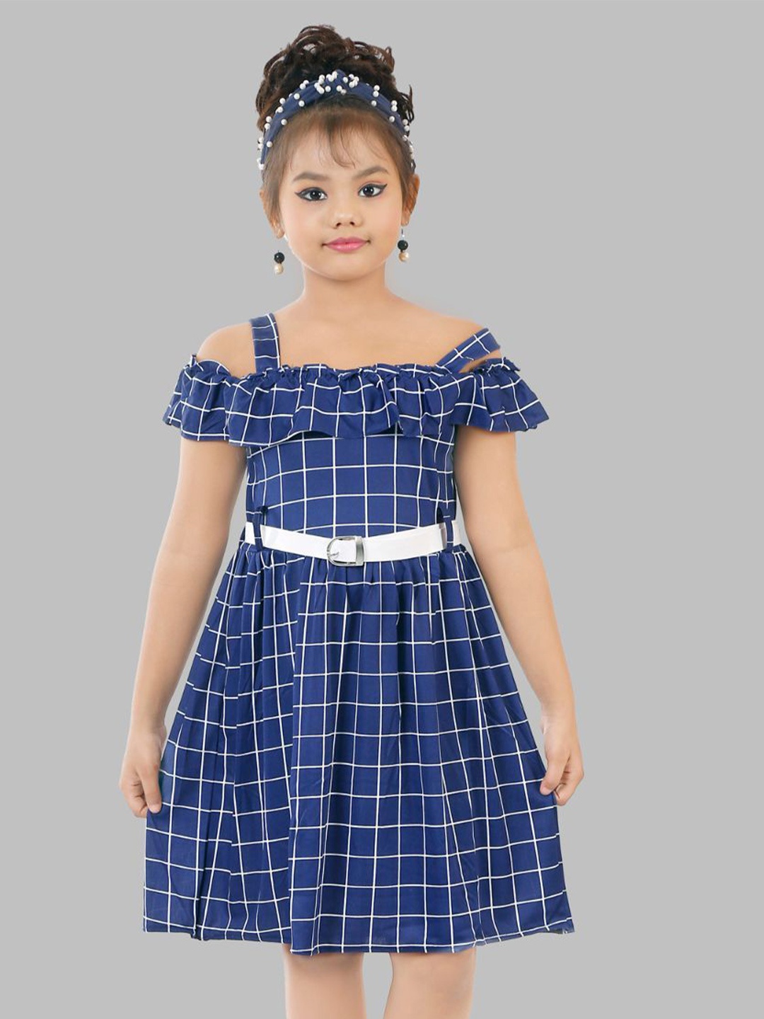 

Fessist Checked Fit & Flare Dress, Blue