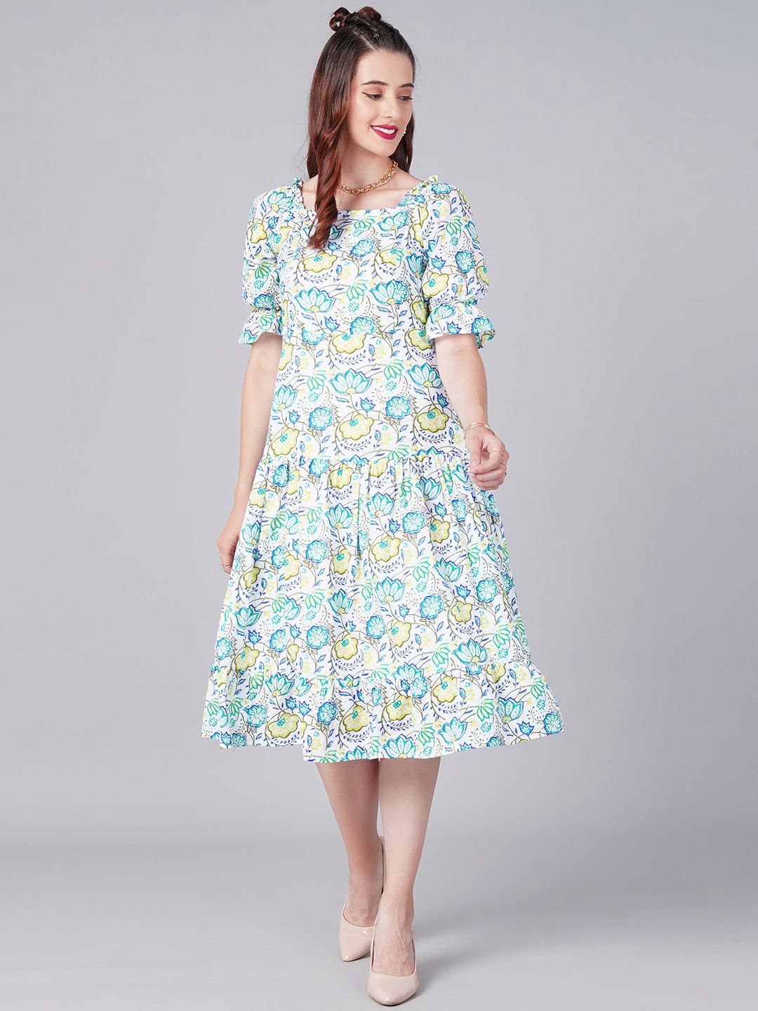 

Moda Rapido Floral Print Fit & Flare Midi Dress, Green