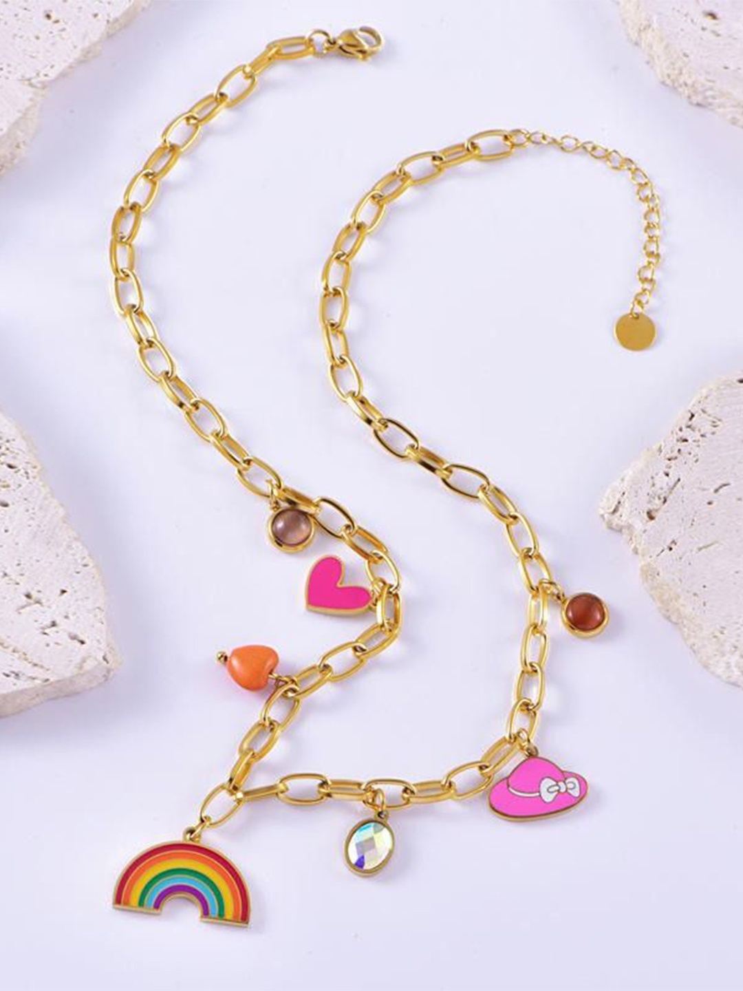 

VIEN Stainless Steel Gold-Plated Unique Charm Beaded Minimal Necklace