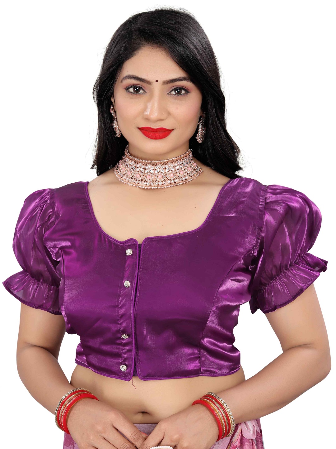 

HERE&NOW Round Neck Saree Blouse, Purple