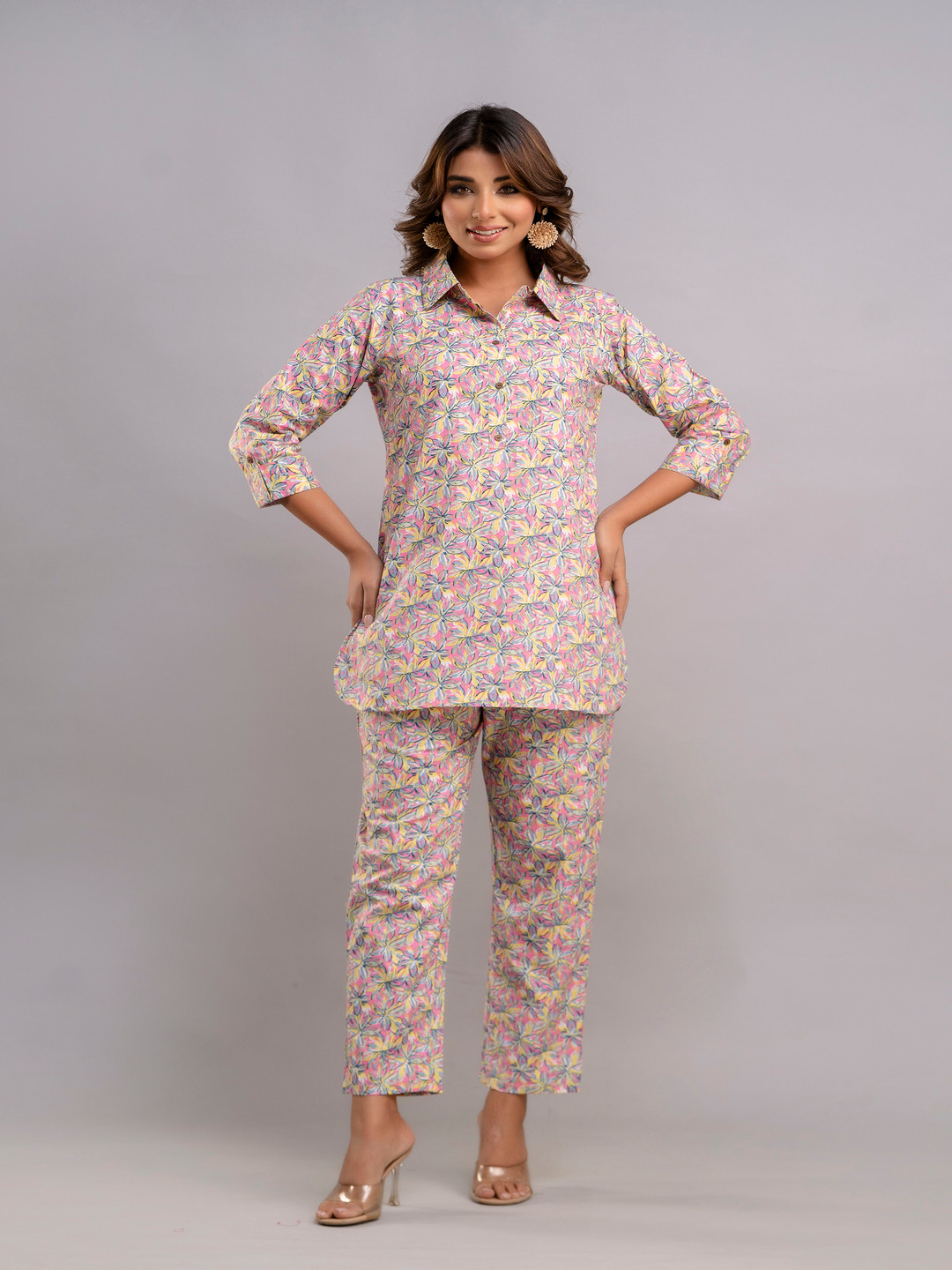 

Malia Floral Printed Pure Cotton Tunic With Trouser, Pink