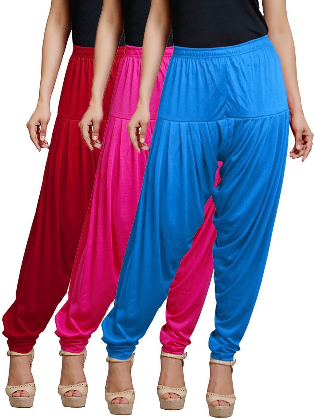 

AFRA GARMENTS Women Pack Of 3 Solid Mid-Rise Patiala, Pink