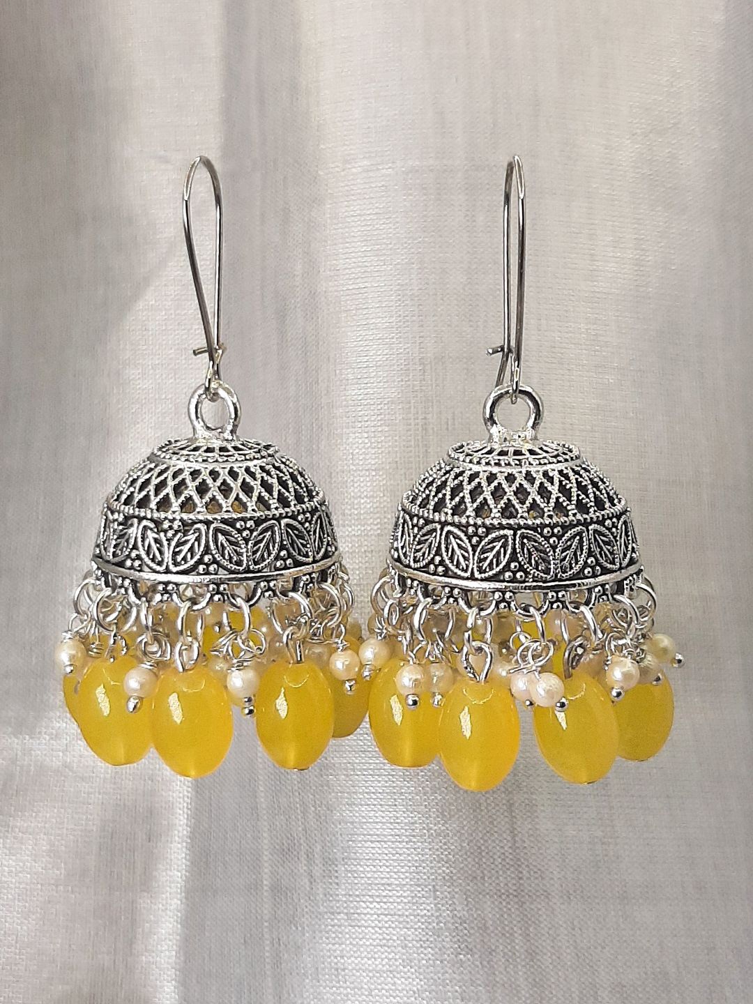 

HOPMEE Oxidised Crystal Beaded Dome Shaped Jhumkas, Yellow