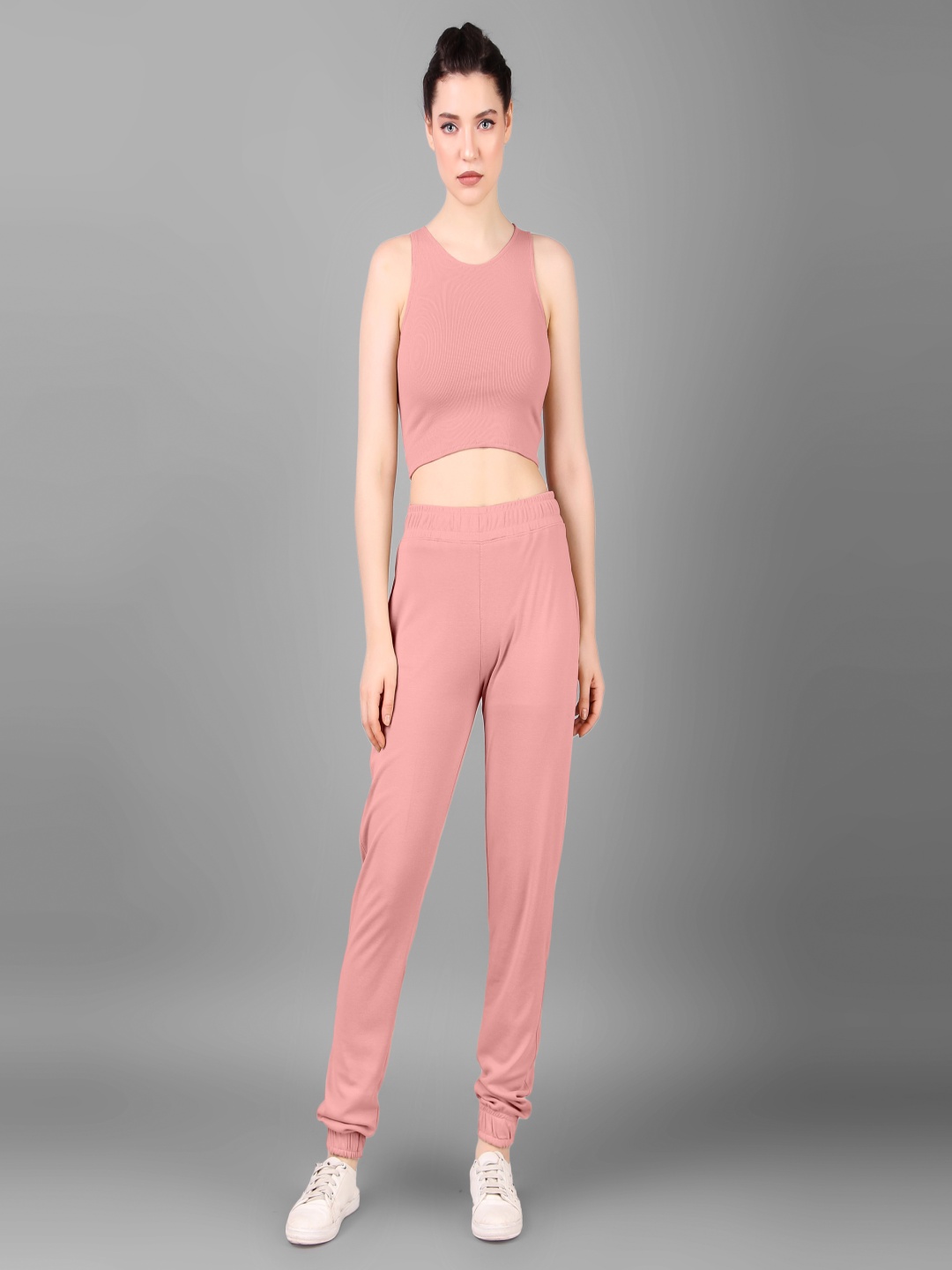 

Moda Rapido Round Neck Crop Top With Trousers, Peach