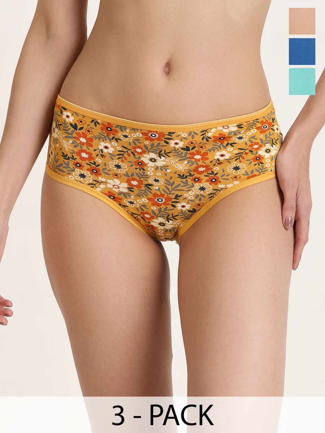 

DressBerry Pack Of 3 Printed High Rise Hipster Briefs MVP-1007-COMBO, Yellow