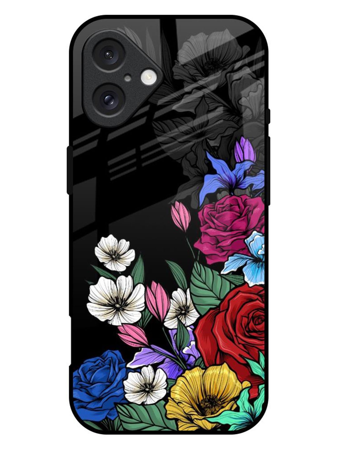 

QRIOH Rose Flower Bunch Art Real Printed iPhone 16 Plus Back Case, Black