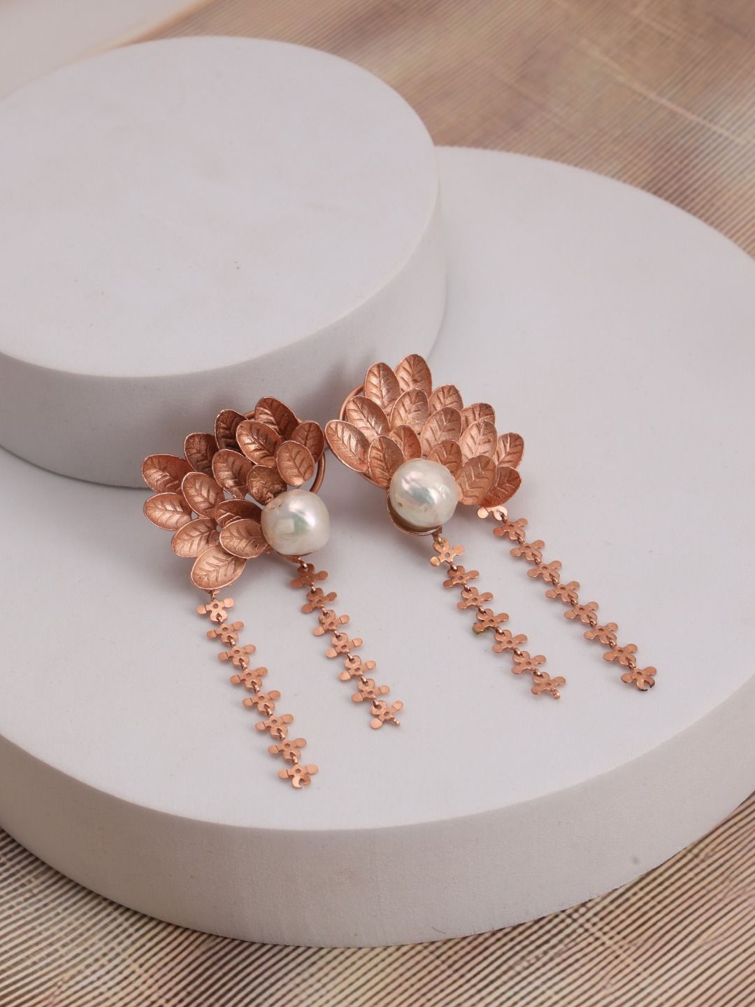 

Trupti Mohta Rose Gold-Plated Pearls Beaded Contemporary Drop Earrings