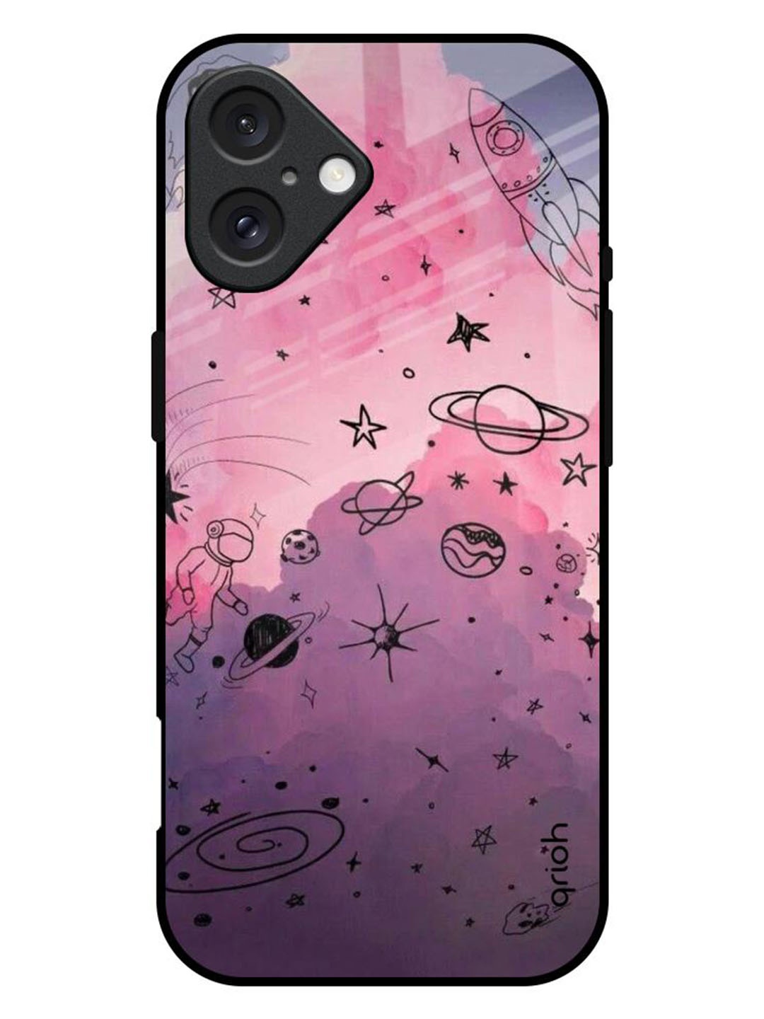 

QRIOH iPhone 16 Plus Space Doodles Glass Back Case, Purple